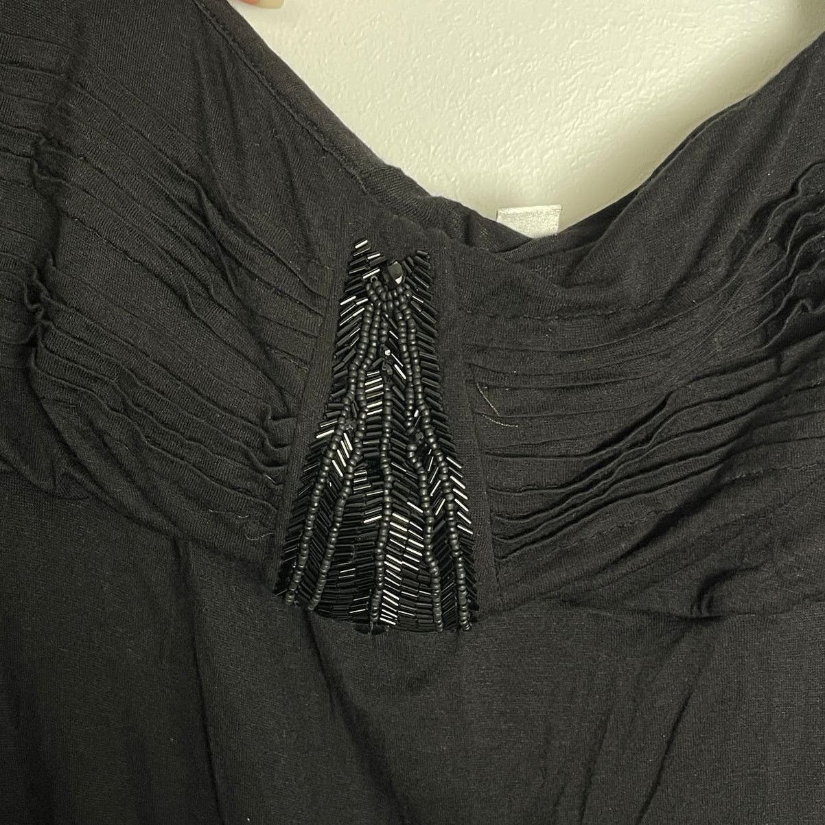 Badgley Mischka Badgley Mischka LBD Knit Empire Beaded Mini Dress Black Lg Size L / US 10 / IT 46 - 6 Thumbnail