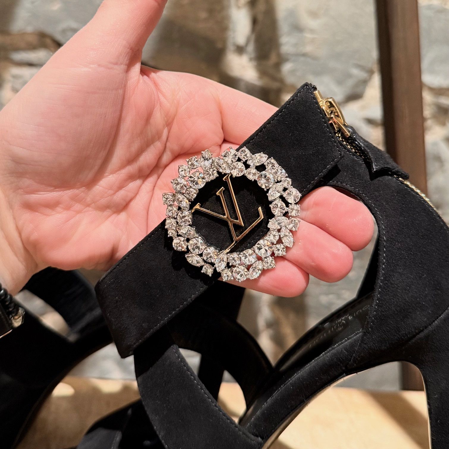 Louis Vuitton Louis Vuitton Black Suede Madeleine Crystal Logo Sandals Size US 9 / IT 39 - 6 Thumbnail