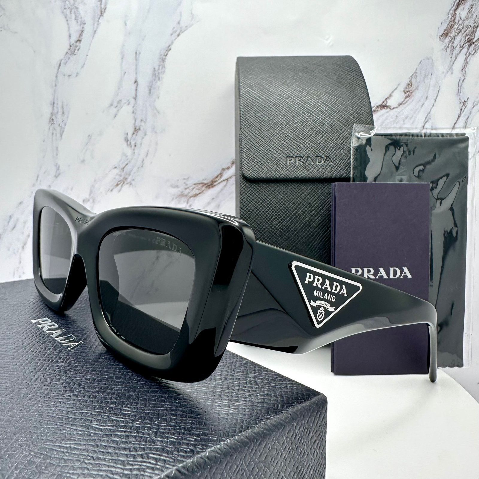 Prada Prada Sunglasses Black Square Cat Eye Triangle Logo Size ONE SIZE - 12 Thumbnail