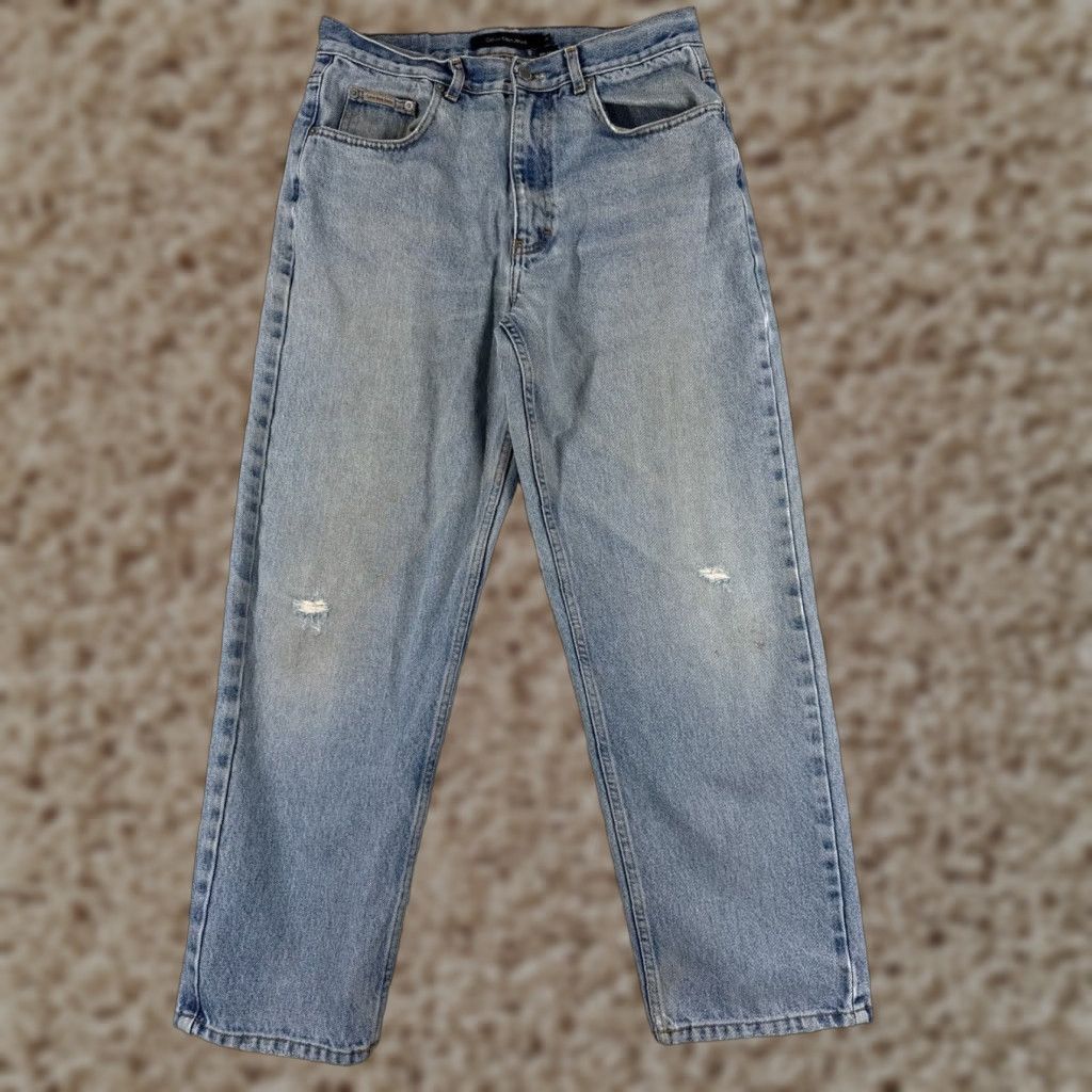 Calvin Klein VINTAGE Calvin Klein Jeans Adult 33 Blue Denim Straight Leg Cotton 32x28 Casual Mens Size US 33 - 1 Thumbnail