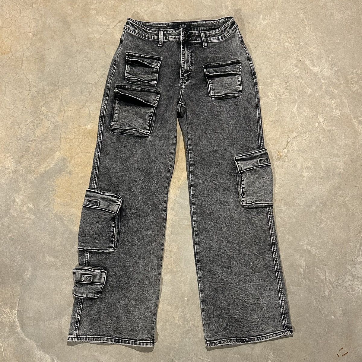 Other Baggy Y2K Style Washed Black Multi Pocket Cargo Denim Cyber Size US 31 - 1 Thumbnail