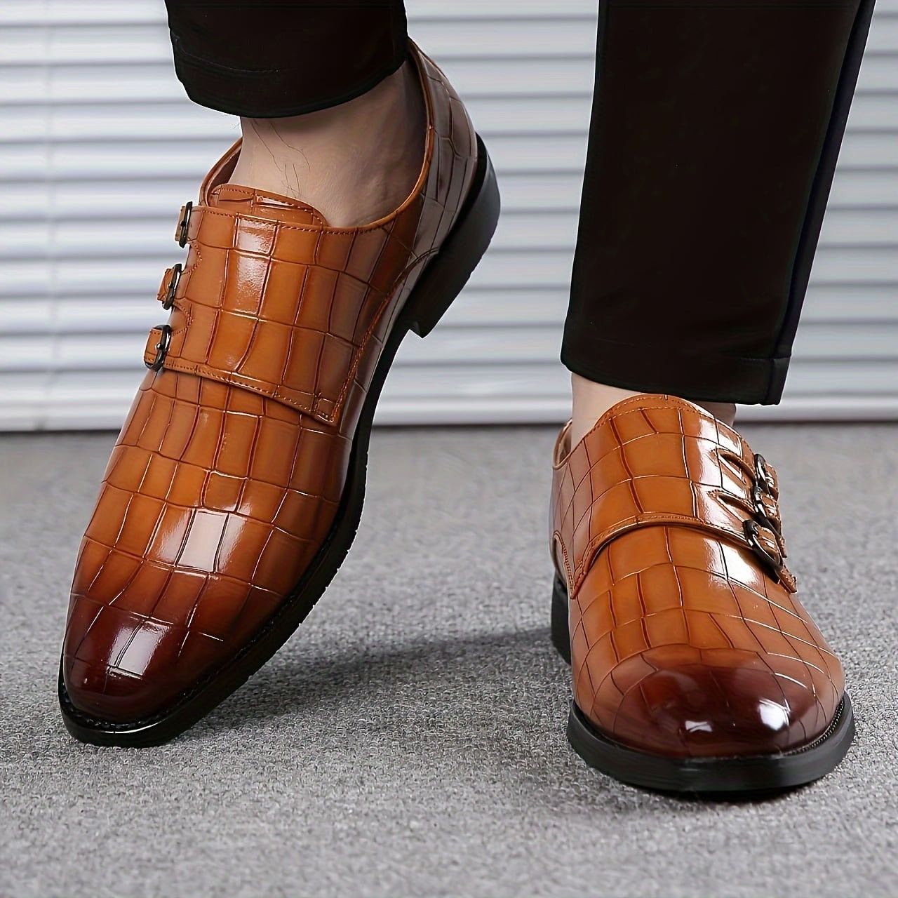 Designer Shein Faux Croc Triple Monk Buckle Strap Loafers 47 Size US 14 / EU 47 - 1 Thumbnail