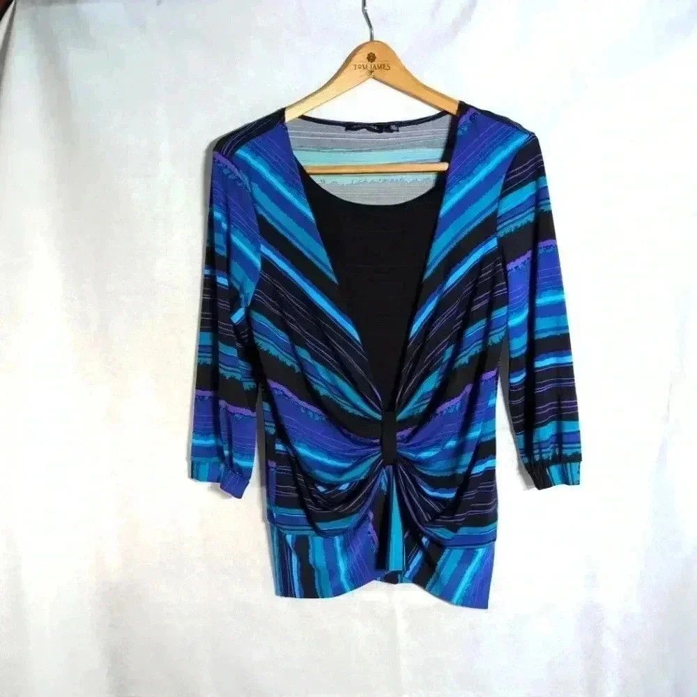 Vintage Ruched Front blouse with Built in Shell Blue/Black sz S by Size S / US 4 / IT 40 - 1 Thumbnail