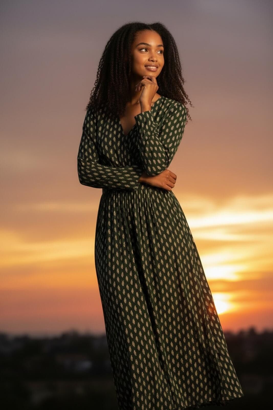 Boden NWT Boden Green Patterned Long Sleeve Midi Dress Size M / US 6-8 / IT 42-44 - 6 Thumbnail
