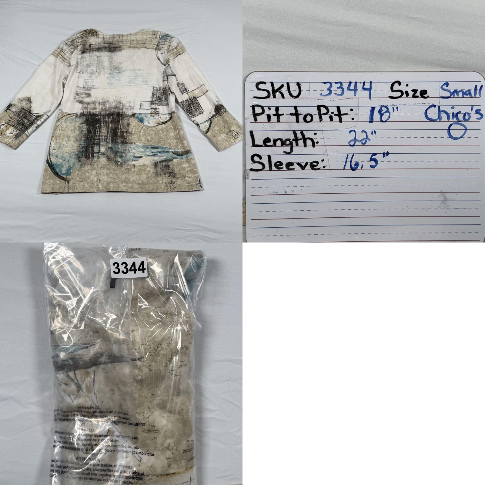 Vintage Chico's Shirt Womens 0 Top Small Beige Abstract Print V Neck 3/4 Sleeve Desert Earthy Neutral Vintage: No Size S / US 4 / IT 40 - 8 Thumbnail