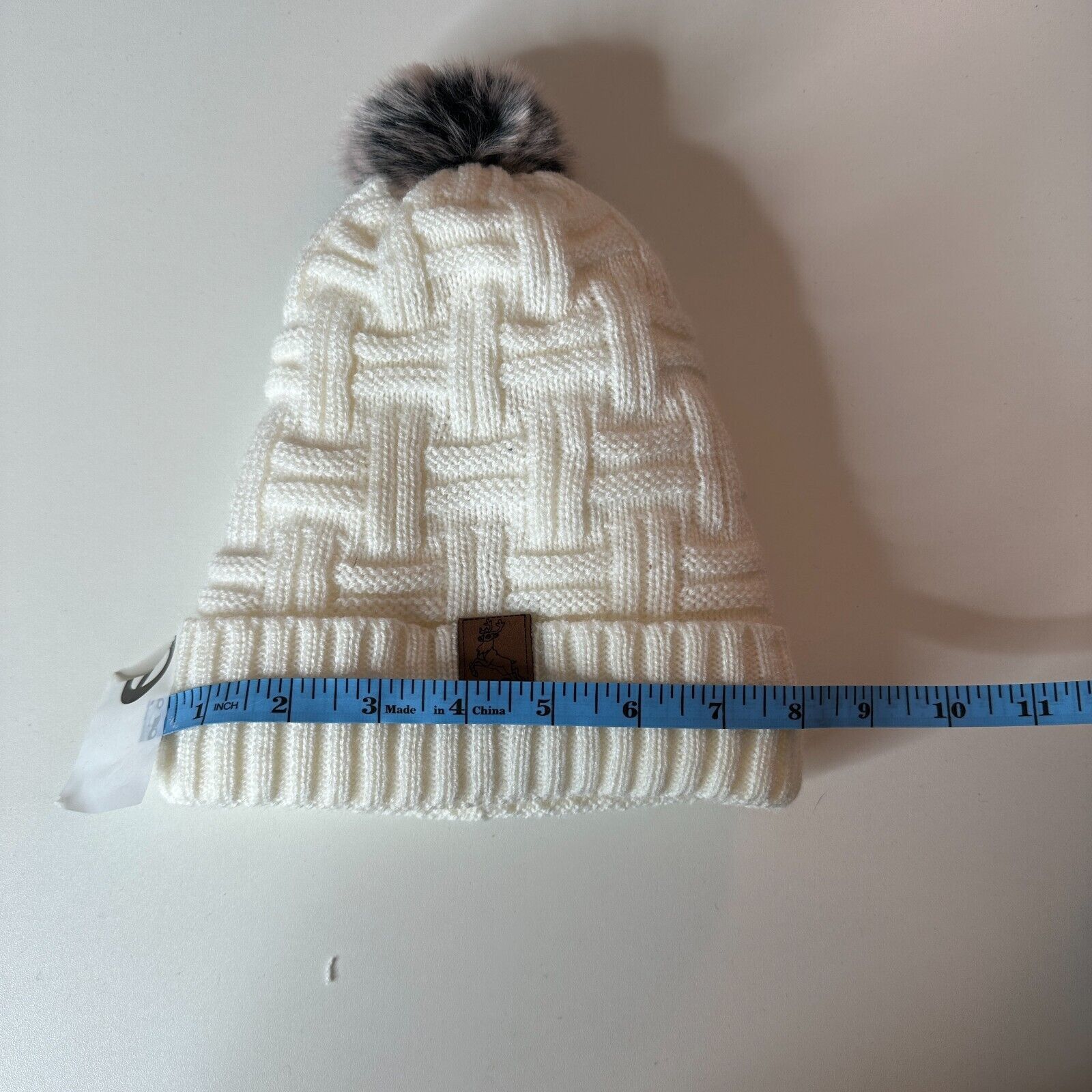 Other J.S Elk Deer Brown Patch Cream Beanie Gray Pom Pom OS Size ONE SIZE - 6 Thumbnail