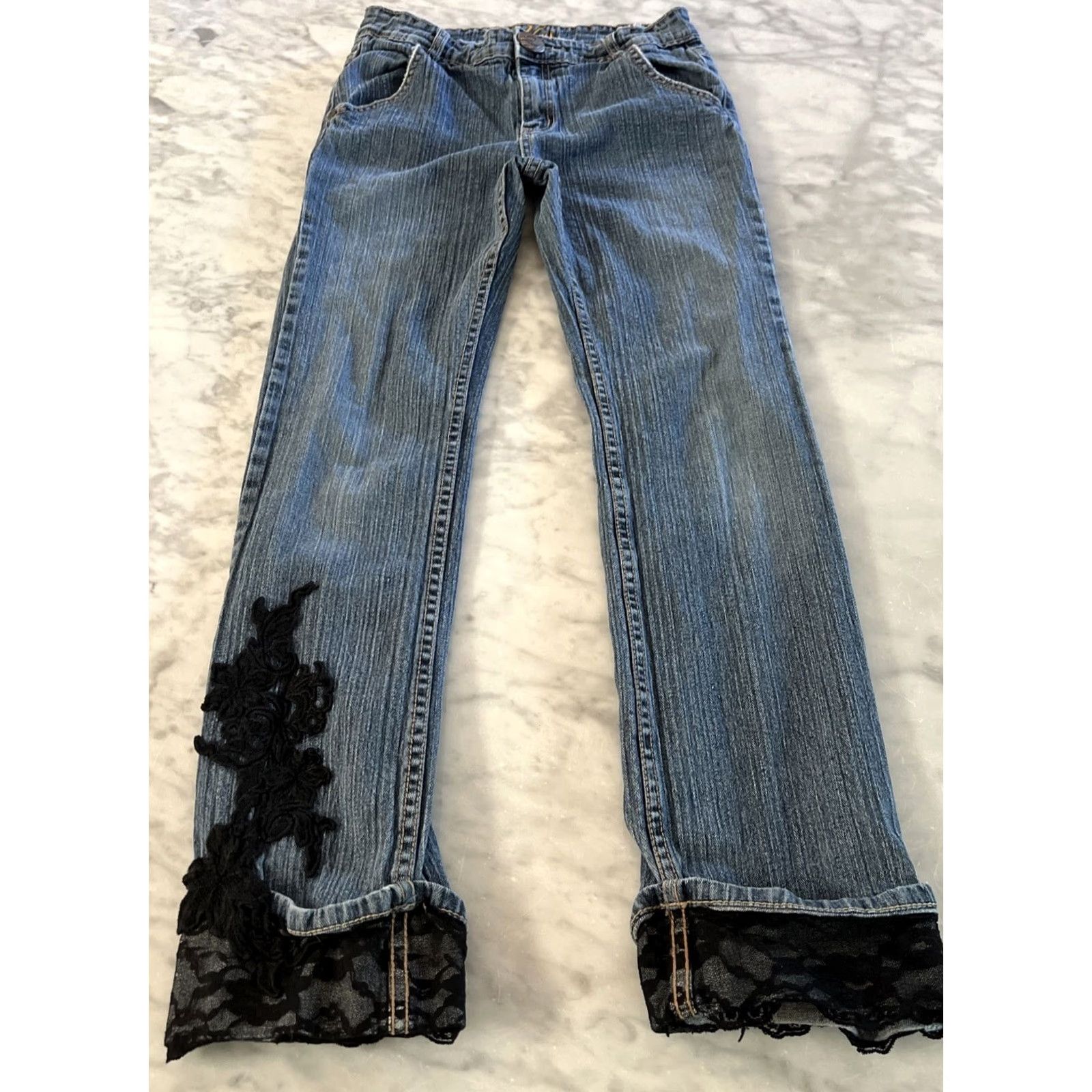 Vintage VINTAGE YES Blue Jeans Lace Trim Women’s 14 Th50160 Style Skinny 27in Inseam Denim Fall Bohemian Womens Size 36" / US 14 / IT 50 - 2 Thumbnail