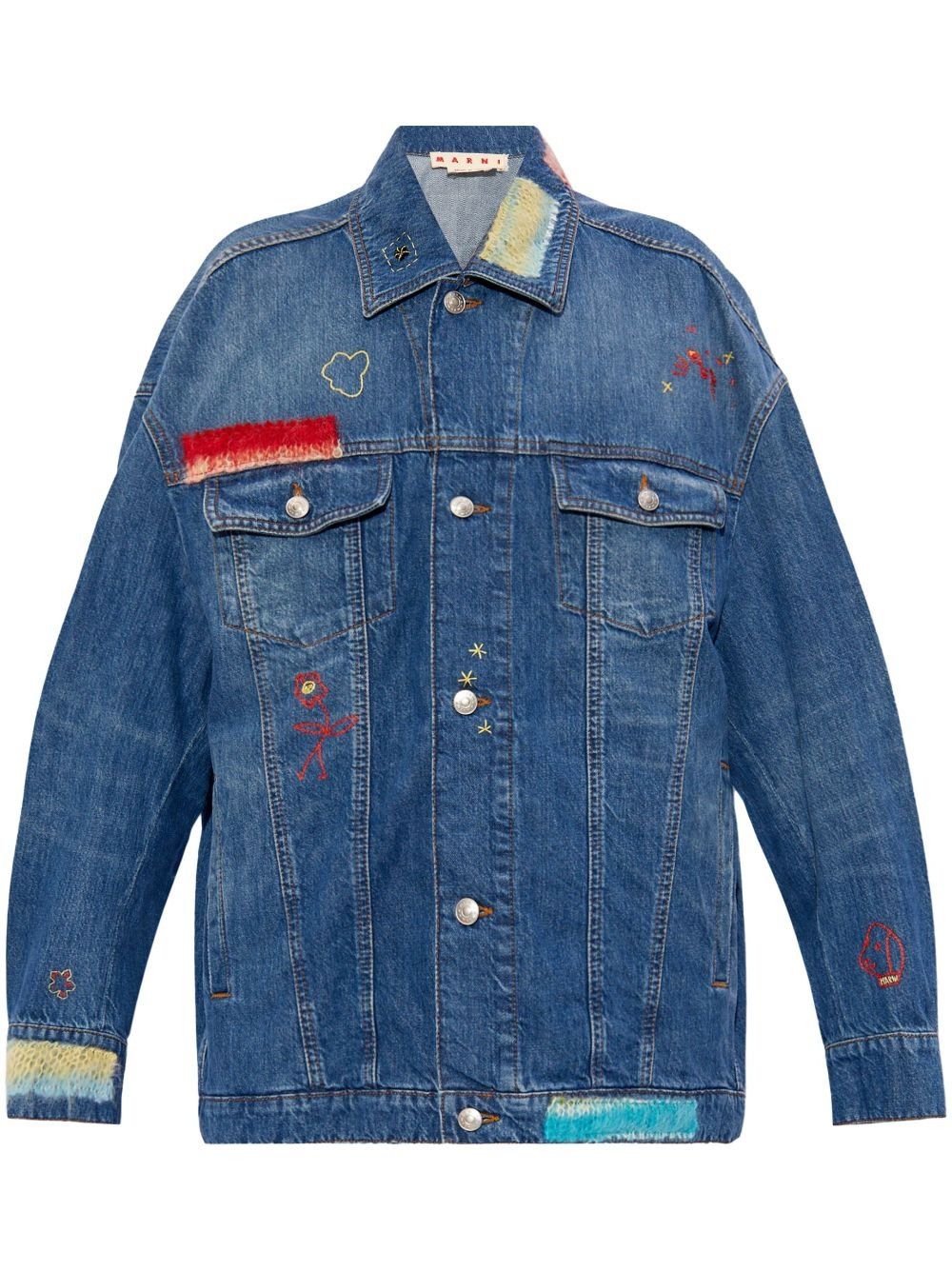 o1w1db10125 Knitted Panel Denim Jacket in Blue
