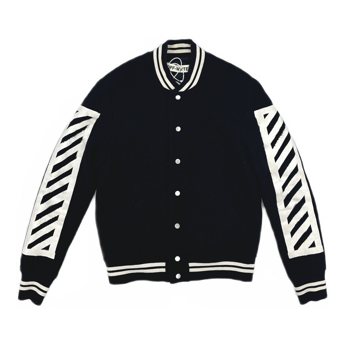 Off-White Off-White Black Wool Brushed Print Varsity Bomber Jacket Size US XS / EU 42 / 0 - 1 Thumbnail