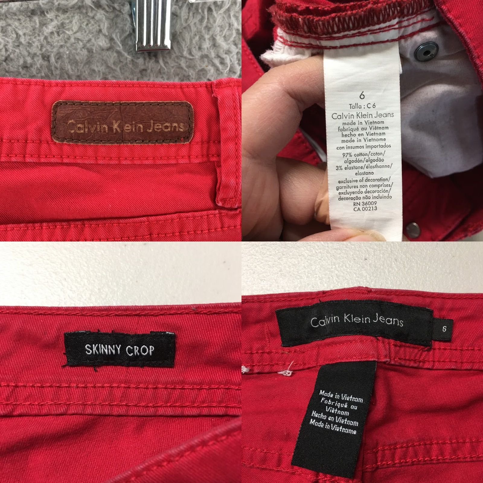 Calvin Klein Calvin Klein Skinny Crop Pants Womens 6 Red Mid Rise 5 Pockets Flat Front Casual Size 28" / US 6 / IT 42 - 9 Thumbnail