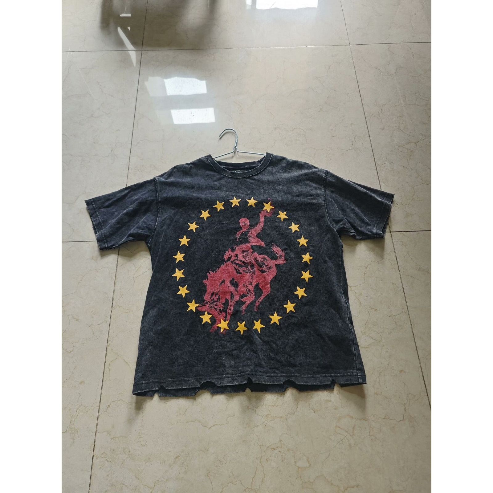 Y2k Star Rodeo Bull Black Tee Distressed Graphic T-shirt