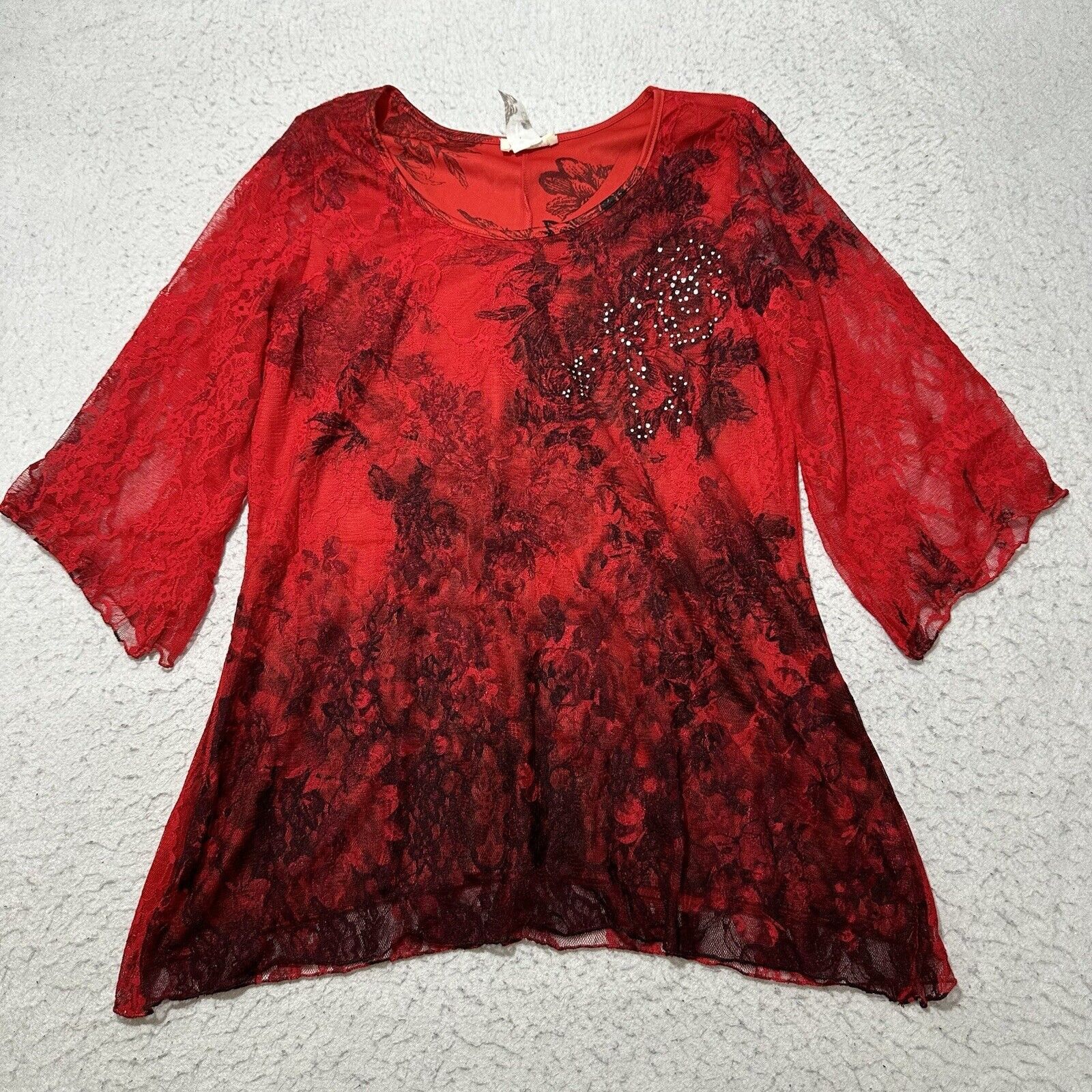 Vintage Vintage Brittany Black Small Red Black Embellished Blouse Size S / US 4 / IT 40 - 1 Thumbnail