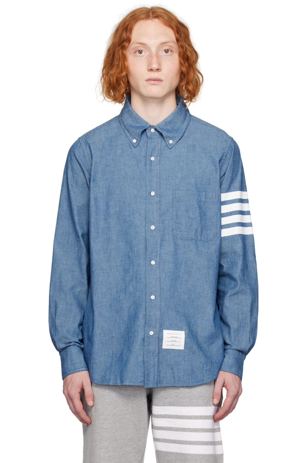 Thom Browne THOM BROWNE BLUE COTTON DRESS SHIRT Size US L / EU 52-54 / 3 - 1 Thumbnail