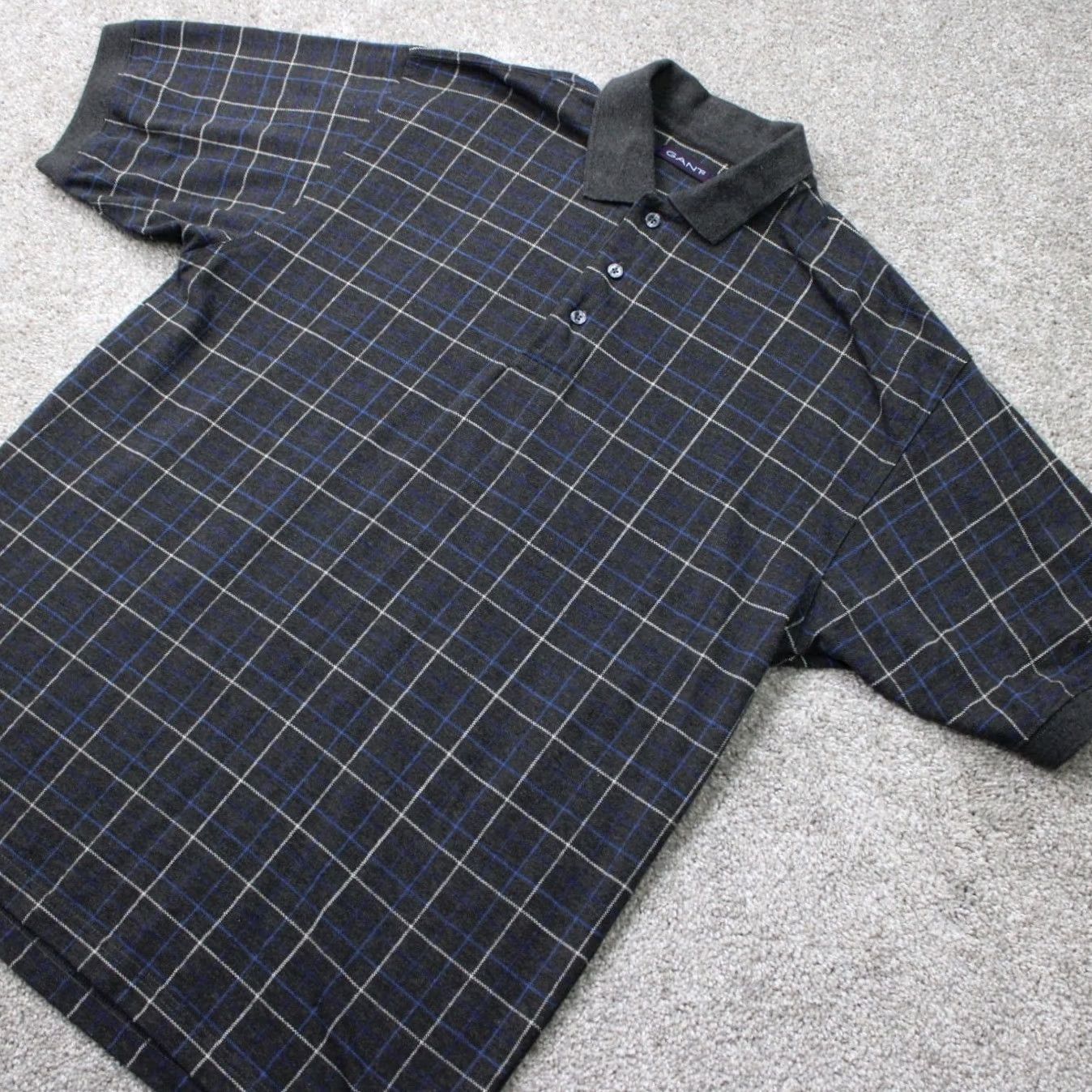 Gant GANT Polo Shirt Men M Gray/Blue Checkered 100% Cotton Short Sleeve Pullover Size US M / EU 48-50 / 2 - 3 Thumbnail