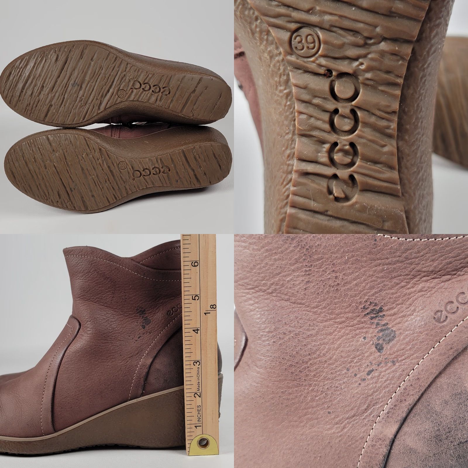 Ecco Ecco Boots Women Brown Leather Wedge Bootie Side Zip Comfort Size 39 US 8.5 Mid Heel Casual Travel Size US 9 / IT 39 - 8 Thumbnail