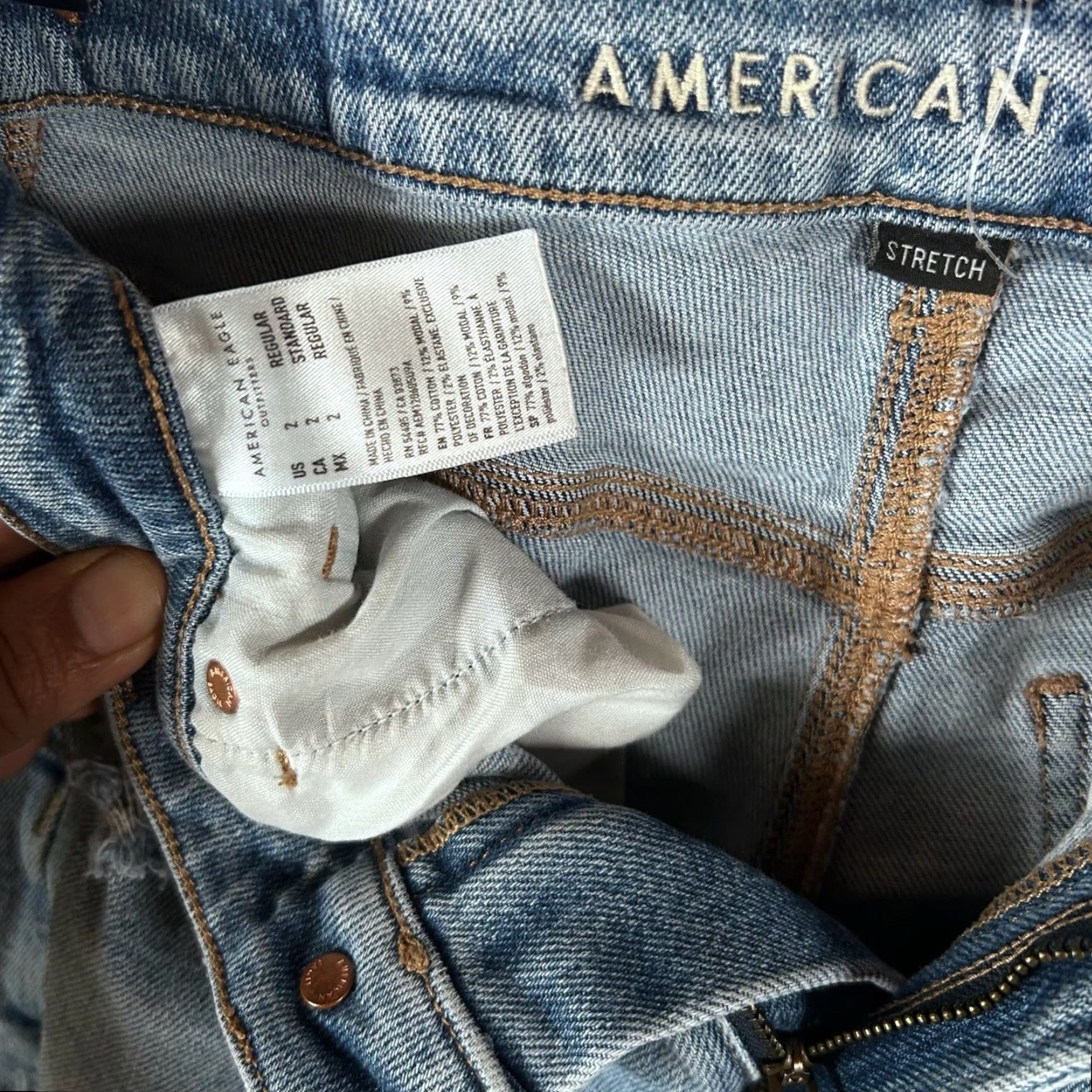 American Eagle Outfitters VINTAGE? No. American Eagle Jeans, Size 27, Blue, Regular, Distressed, Stretch, 5-Pocket, Button Zip, Mid Rise, Skinny, Denim, Women, 2 Tall? Size 27" / US 4 / IT 40 - 3 Thumbnail