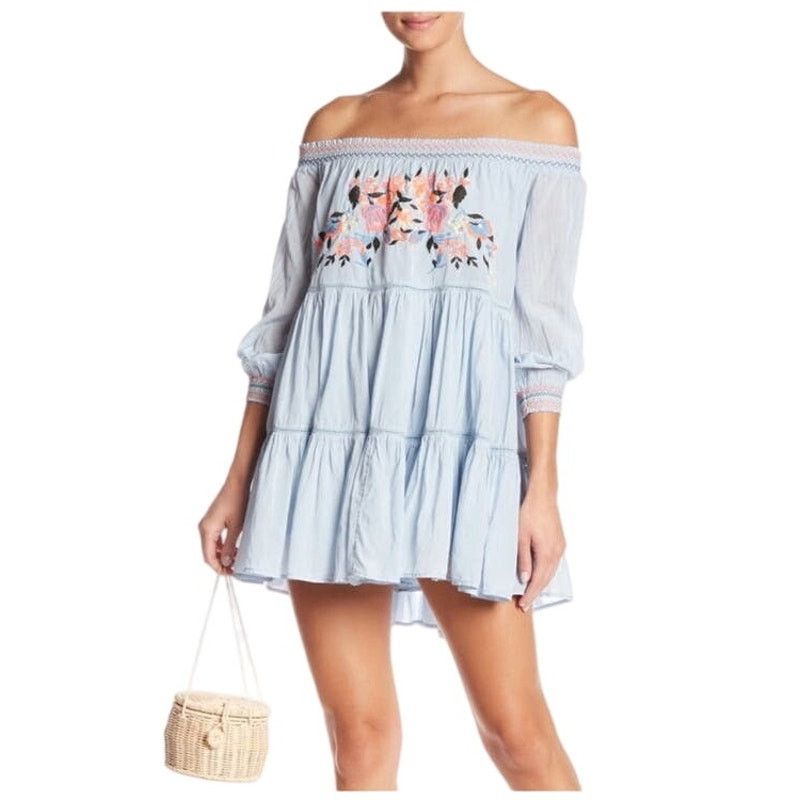 Free People Free People Off the Shoulder Mini Dress Womens M Tiered Size M / US 6-8 / IT 42-44 - 1 Thumbnail