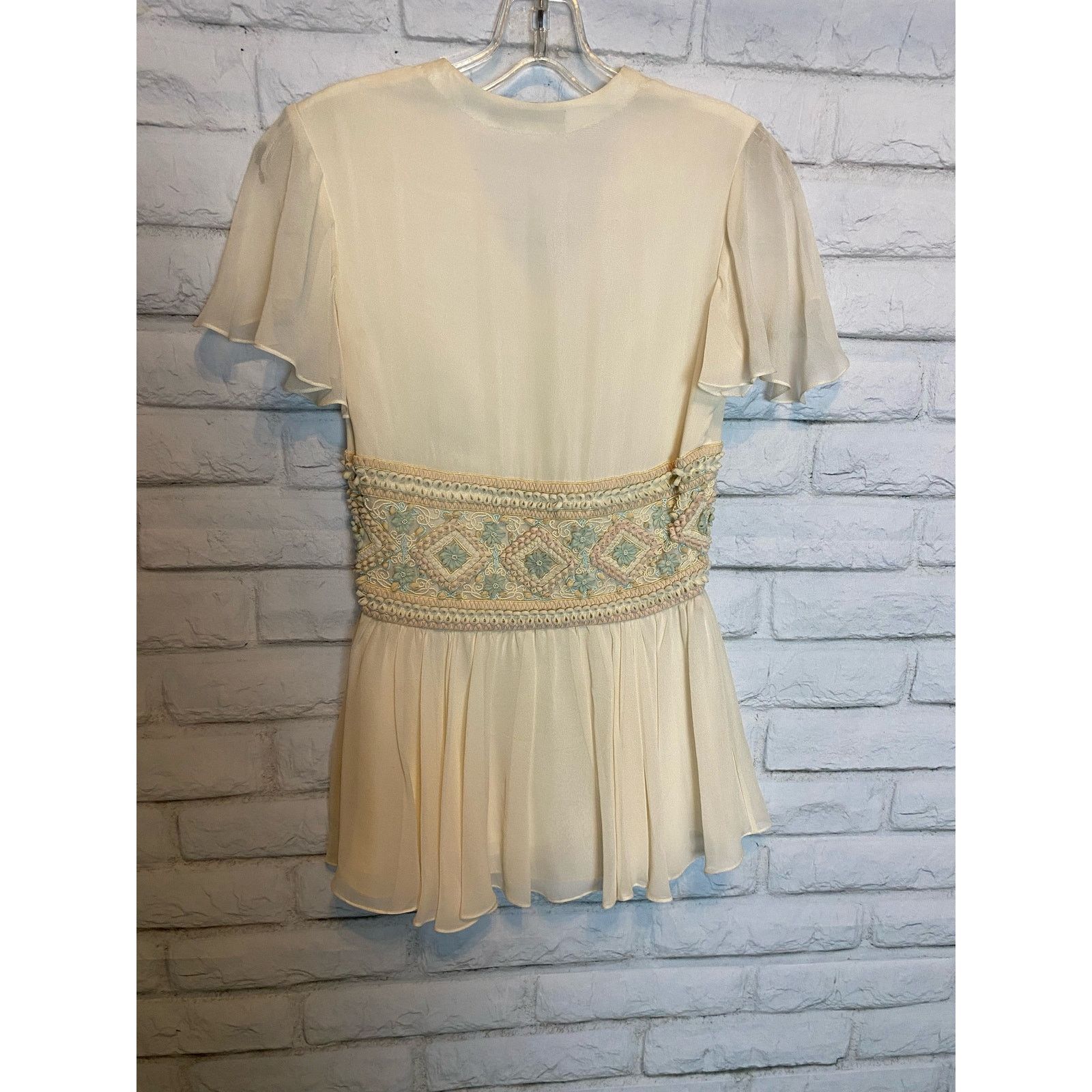 Unknown London Designer Rohit Bal 100% Pure Silk Boho Blouse Small in Ivory Size S / US 4 / IT 40 - 4 Thumbnail