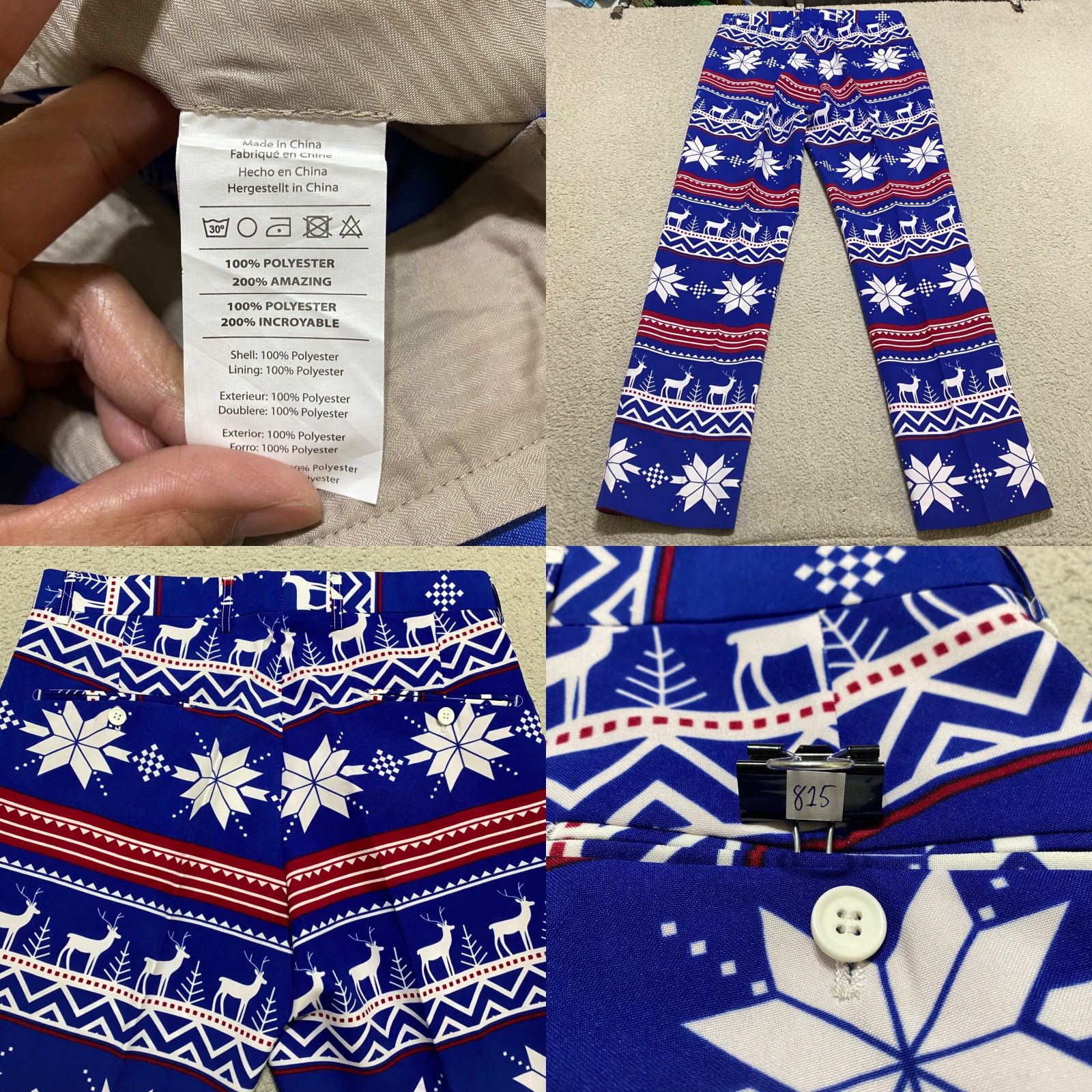 Vintage Opposuits Dress Pants Blue Snowflake Reindeer Christmas Straight 40 Mens Regular XS? Size 40R - 8 Thumbnail