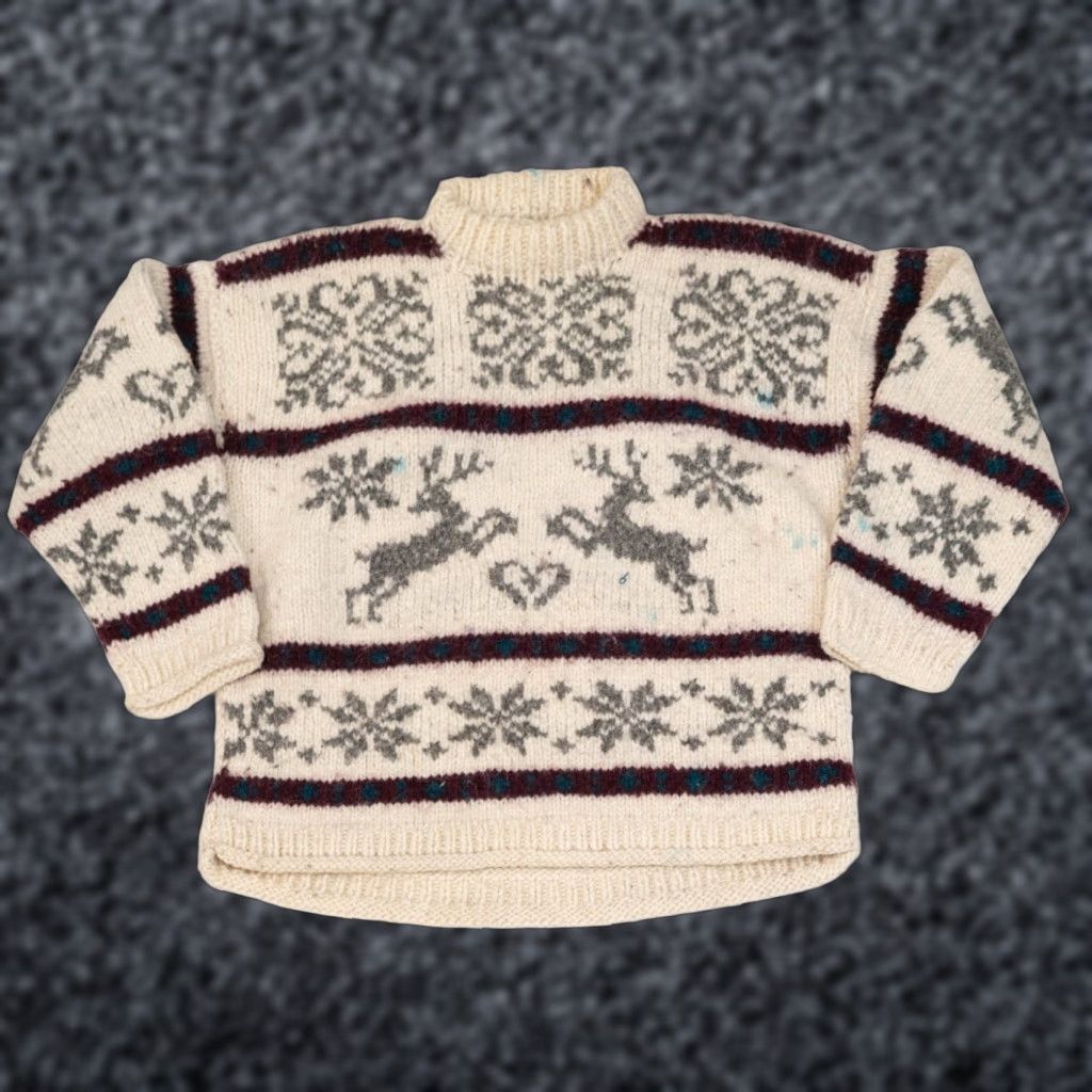 Vintage VINTAGE True Vintage Handknit 60s Cowichan Nordic Wool Sweater M Reindeer Heritage Ivory Size M / US 6-8 / IT 42-44 - 1 Thumbnail