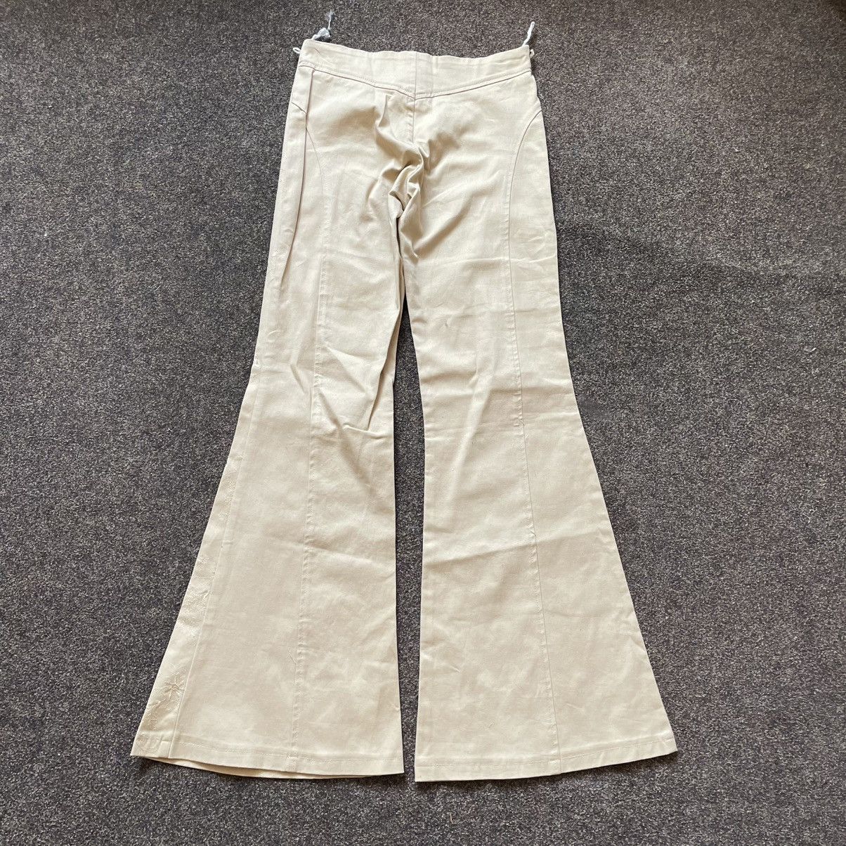 Vintage Vintage Y2K Cream Wide Leg Flare Pants Bootcut Skate Logo 31 Size 31" - 4 Thumbnail