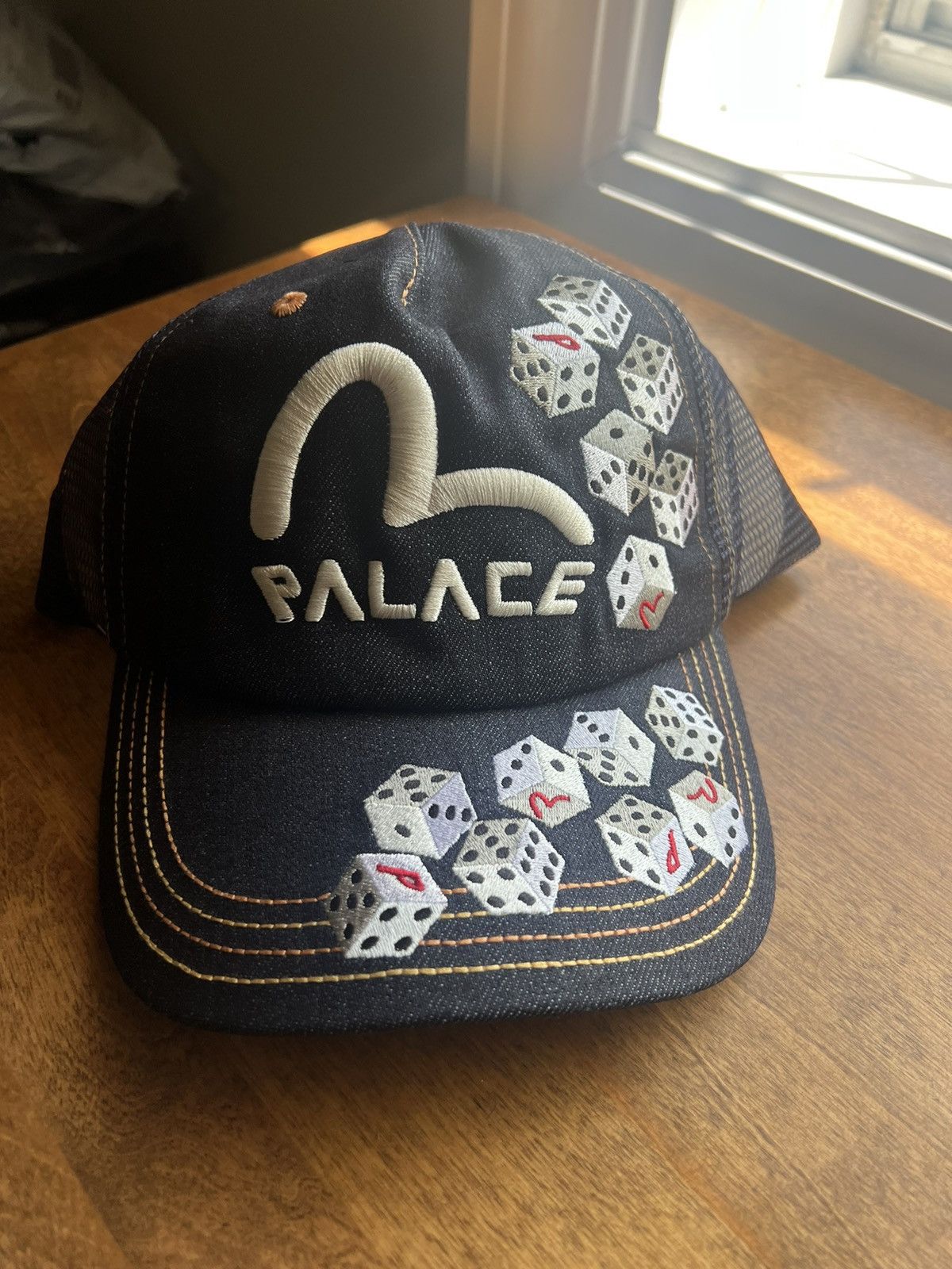 Evisu × Palace Palace Evisu Dice Mesh Trucker Hat Raw Denim Size ONE SIZE - 5 Thumbnail