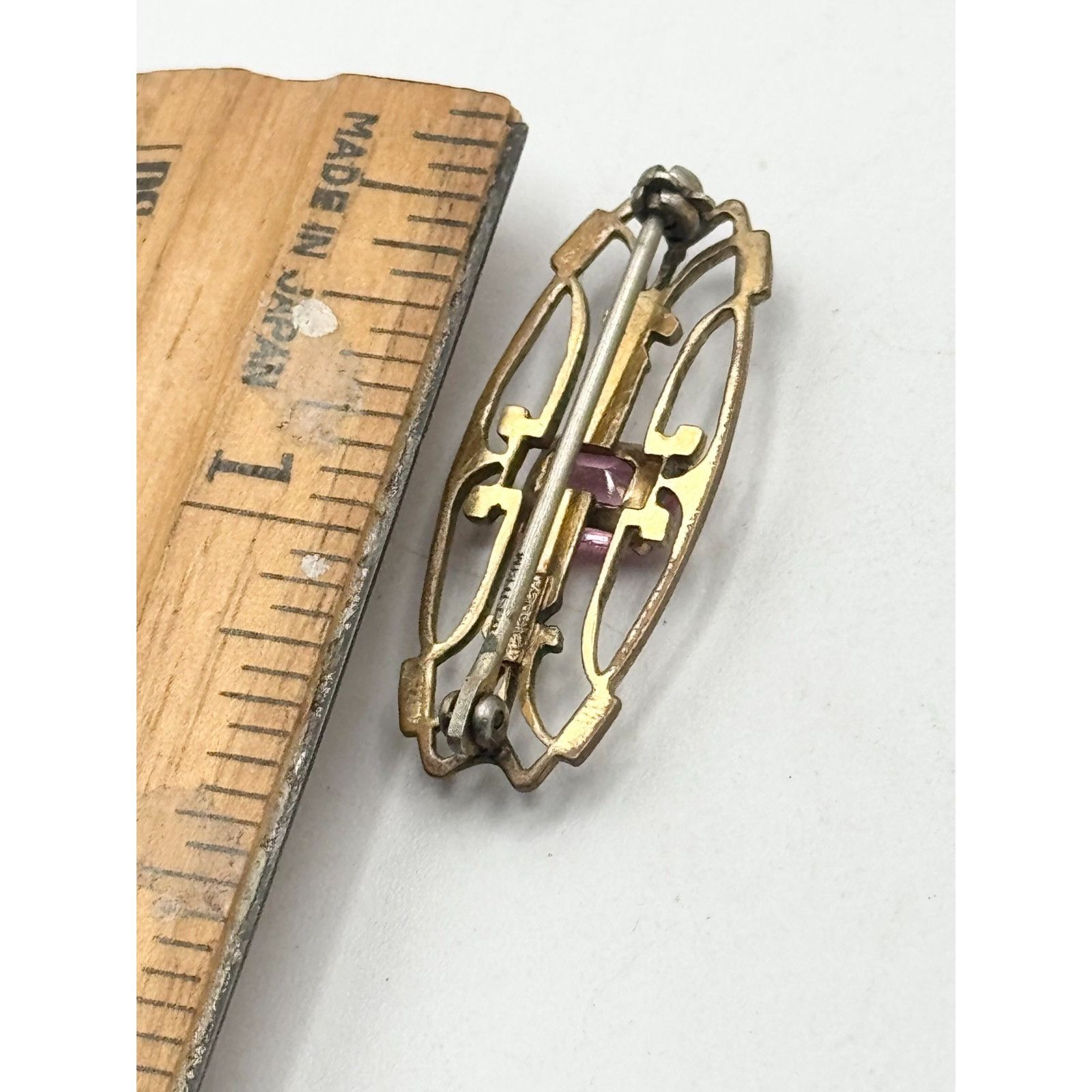Vintage White Co gold filled pink glass estate brooch pin Size ONE SIZE - 5 Thumbnail