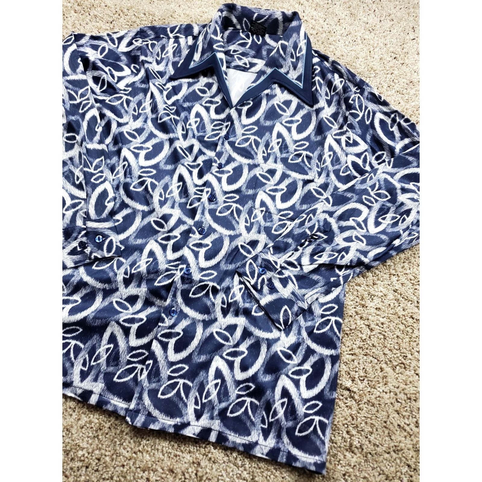 Vintage VINTAGE Joel Of California Shirt XL Blue Leaf Print Button Up Pointy Collar 70s Size US XL / EU 56 / 4 - 2 Thumbnail