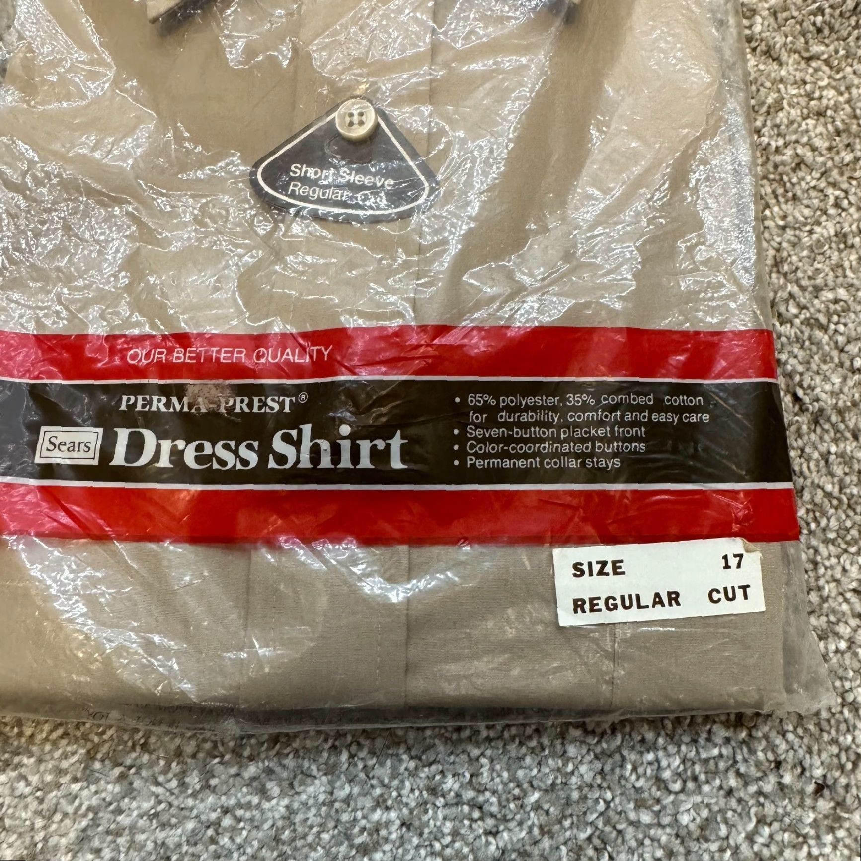 Vintage VINTAGE 80s Sears Dress Shirt Large Mens 17 35 Khaki Beige Tan Perma-Prest NEW Mens Shirt Regular Size 17 Beige 80s Sears Dress Shirt Size 46R - 2 Thumbnail