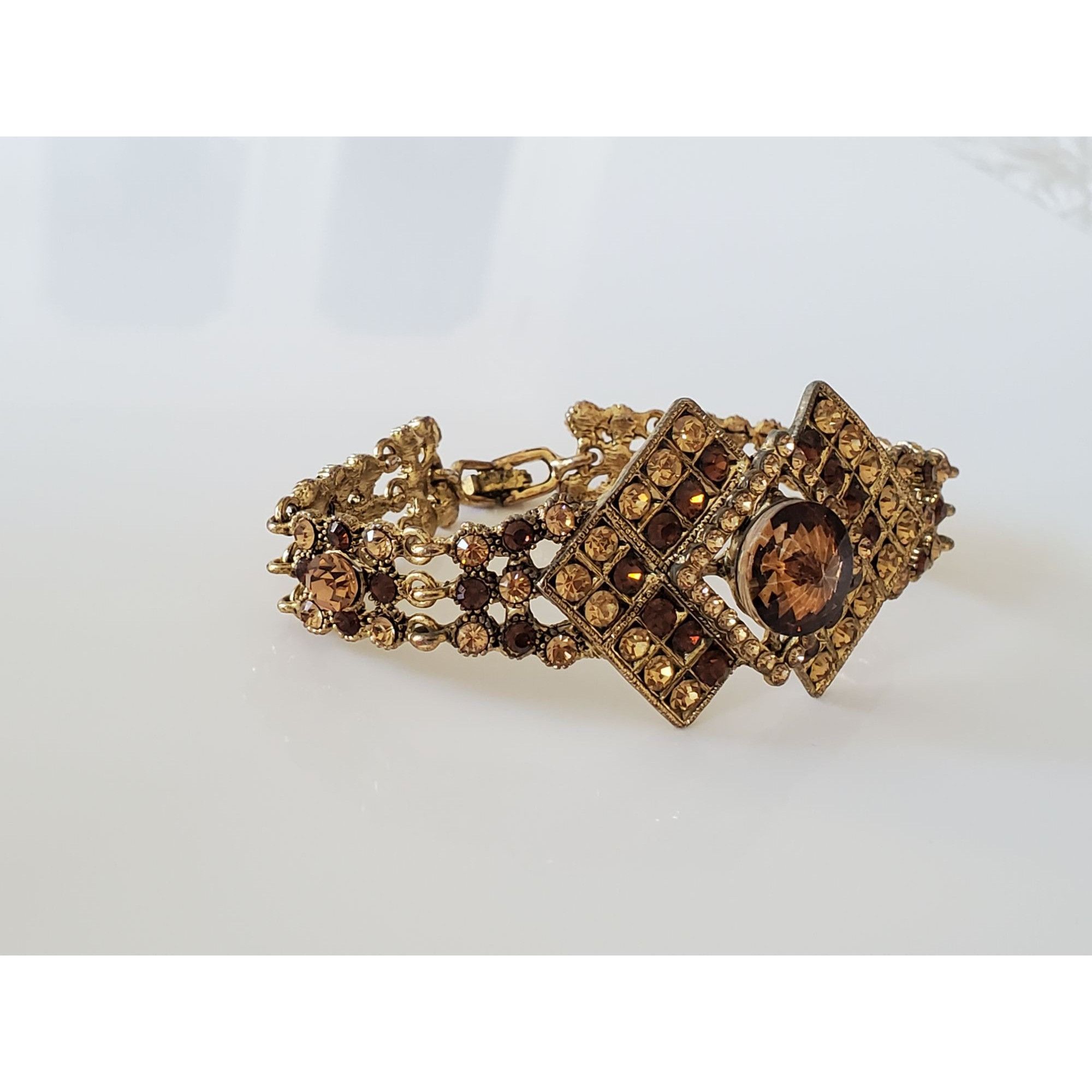 Vintage Vintage Brown and Amber Rhinestone Panel Bracelet Size ONE SIZE - 2 Thumbnail