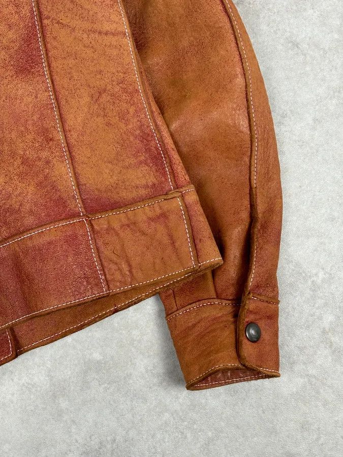 Dolce & Gabbana 1990s Dolce & Gabbana Red Eroded Trucker Leather Jacket Size M / US 6-8 / IT 42-44 - 9 Thumbnail