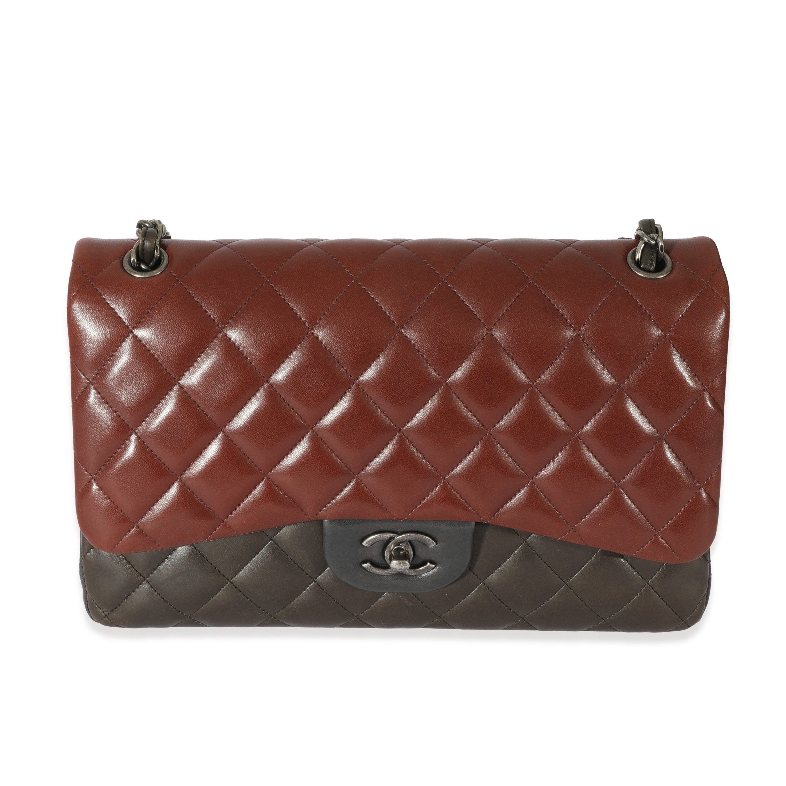 image of Chanel Bi-Color Quilted Lambskin Jumbo Double Flap Bag in Black, Women's