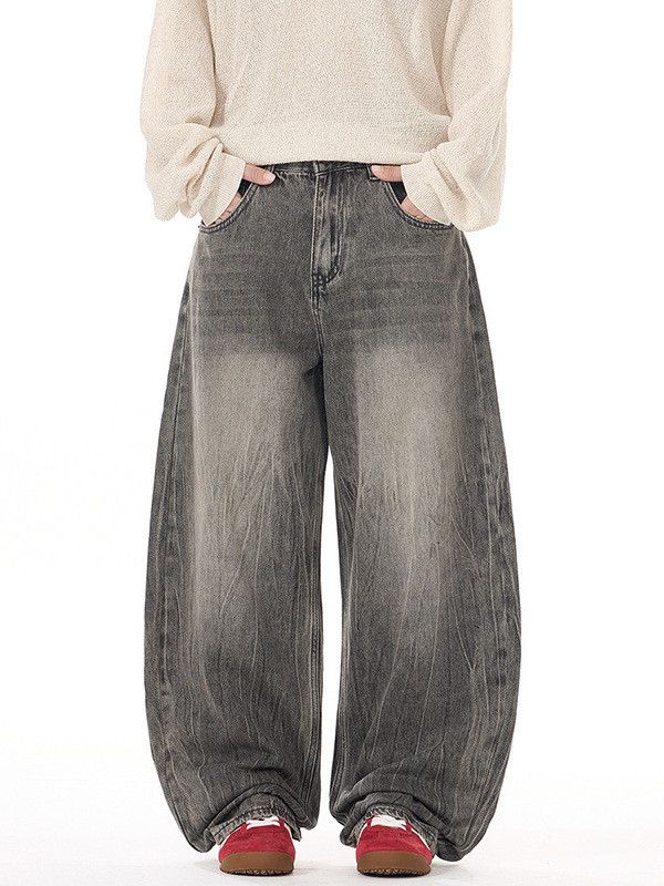 Vintage American retro trendy distressed loose washed curved jeans Size US 32 / EU 48 - 1 Thumbnail