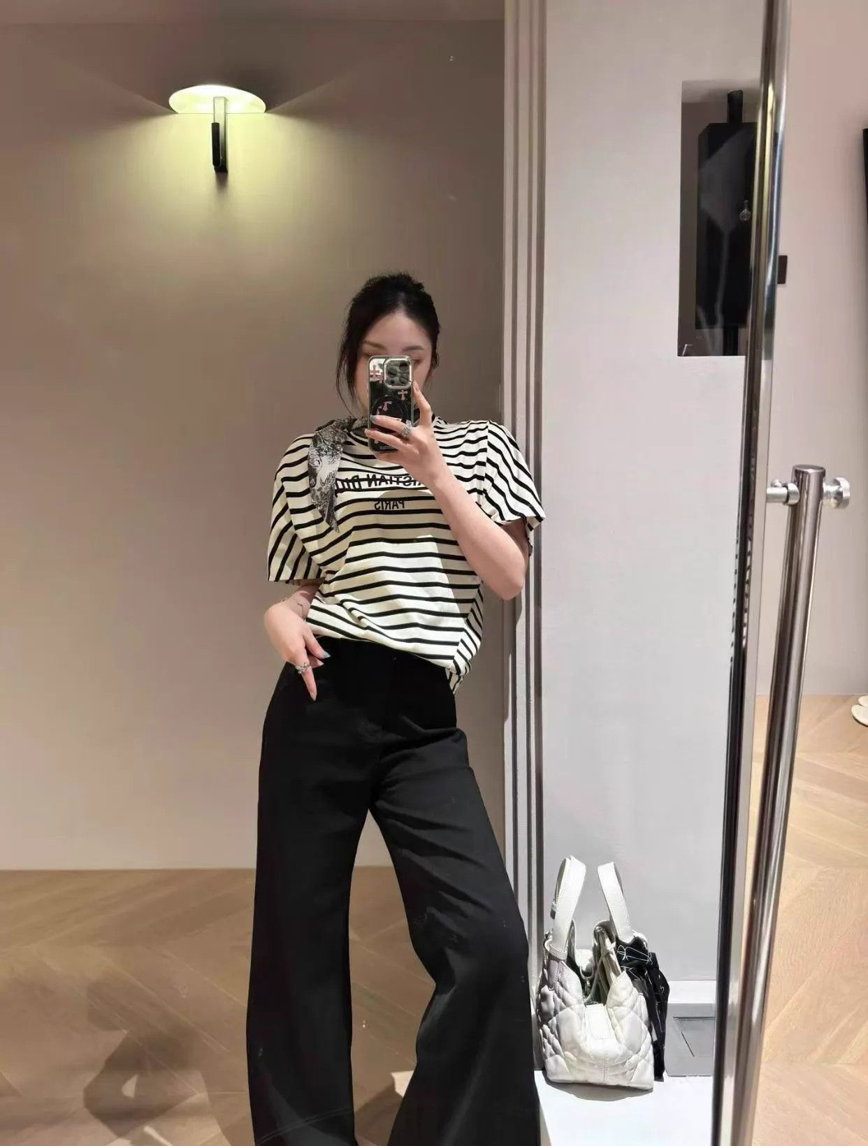 Christian Dior Monsieur Dior 25SS asymmetric stripe logo short tee NWT S Size S / US 4 / IT 40 - 5 Thumbnail