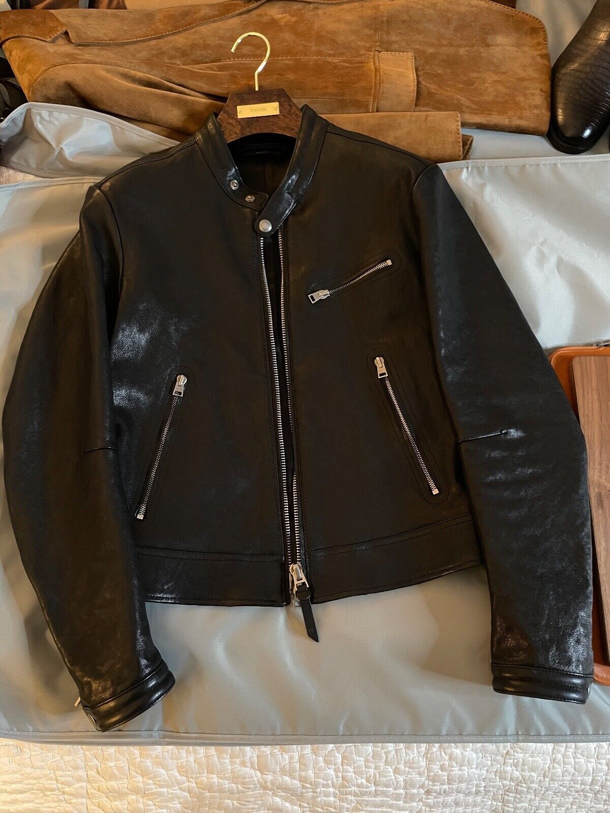 image of Ultimate Tom Ford Black Lambskin Cafe Racer Jacket, Men's (Size Medium)
