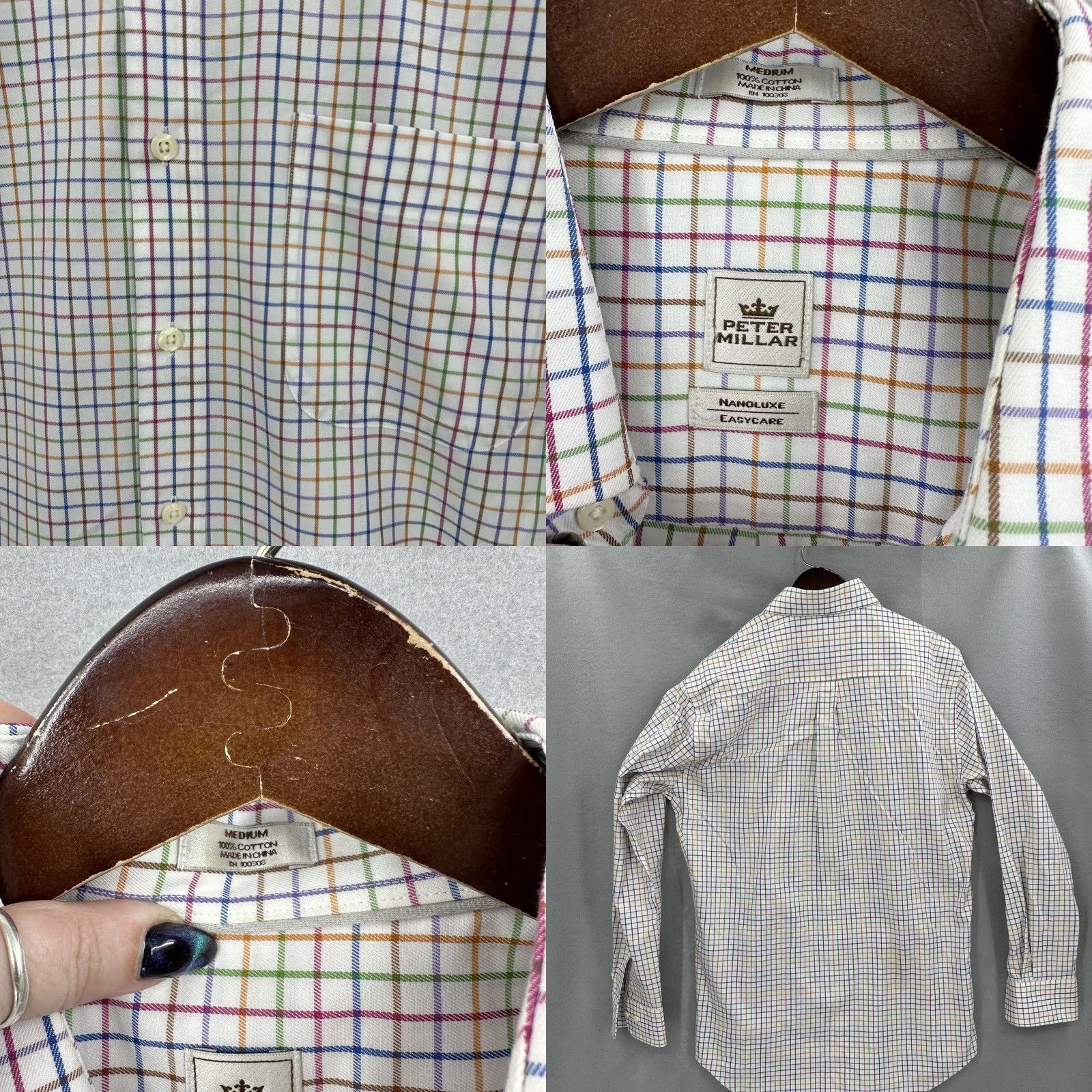 Peter Millar Peter Millar Shirt Mens Medium Windowpane Check Button Front Long White Size US M / EU 48-50 / 2 - 8 Thumbnail