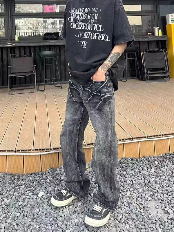Japanese Brand Vintage Street Washed Faded Stripe Micro Flare Black Jeans Size US 31 - 4 Thumbnail
