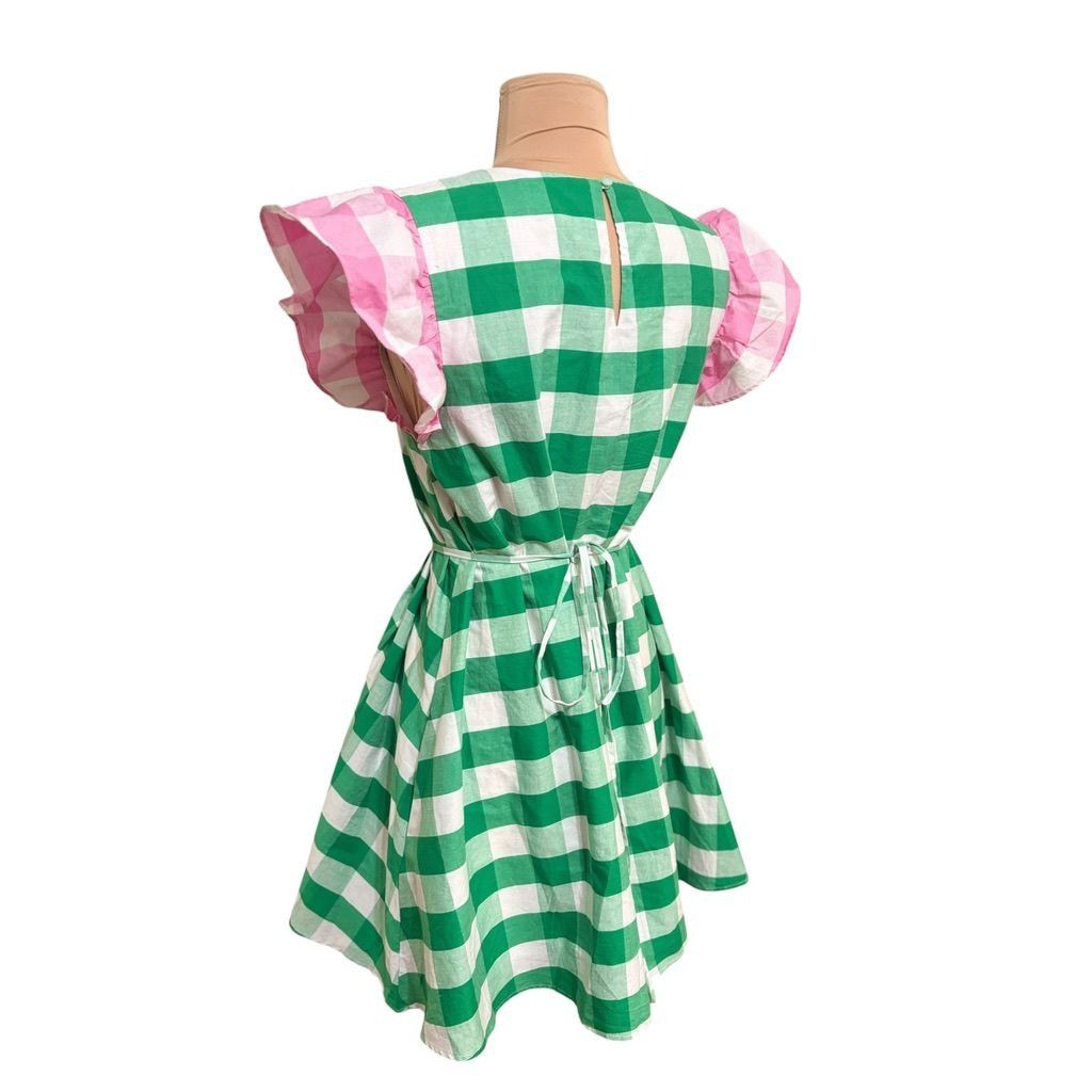 Other Gingham Plaid Fit & Flare Dress S Green Pink White Cotton Cl Size S / US 4 / IT 40 - 5 Thumbnail