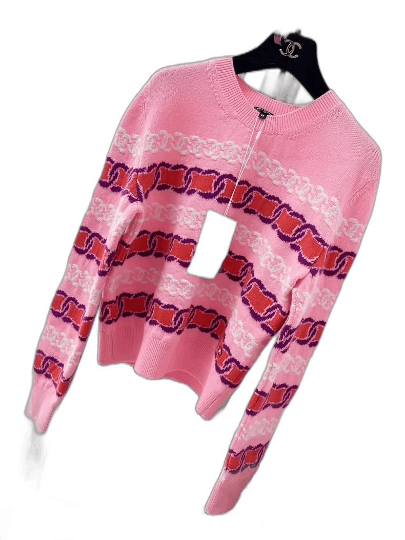 Chanel Pink Knit Sweater with Stripe Design Size M / US 6-8 / IT 42-44 - 1 Thumbnail