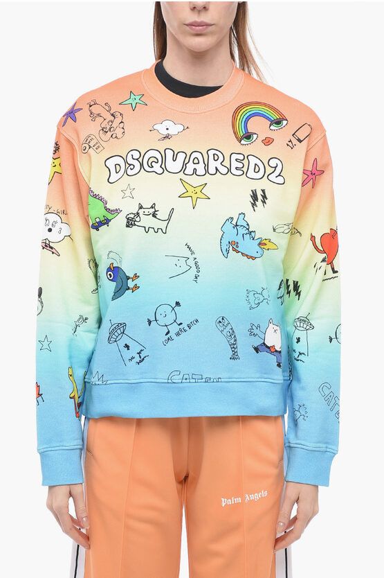 image of Dsquared2 Crew Neck Degradè Cotton Printed Sweatshirt, Women's (Size Medium)