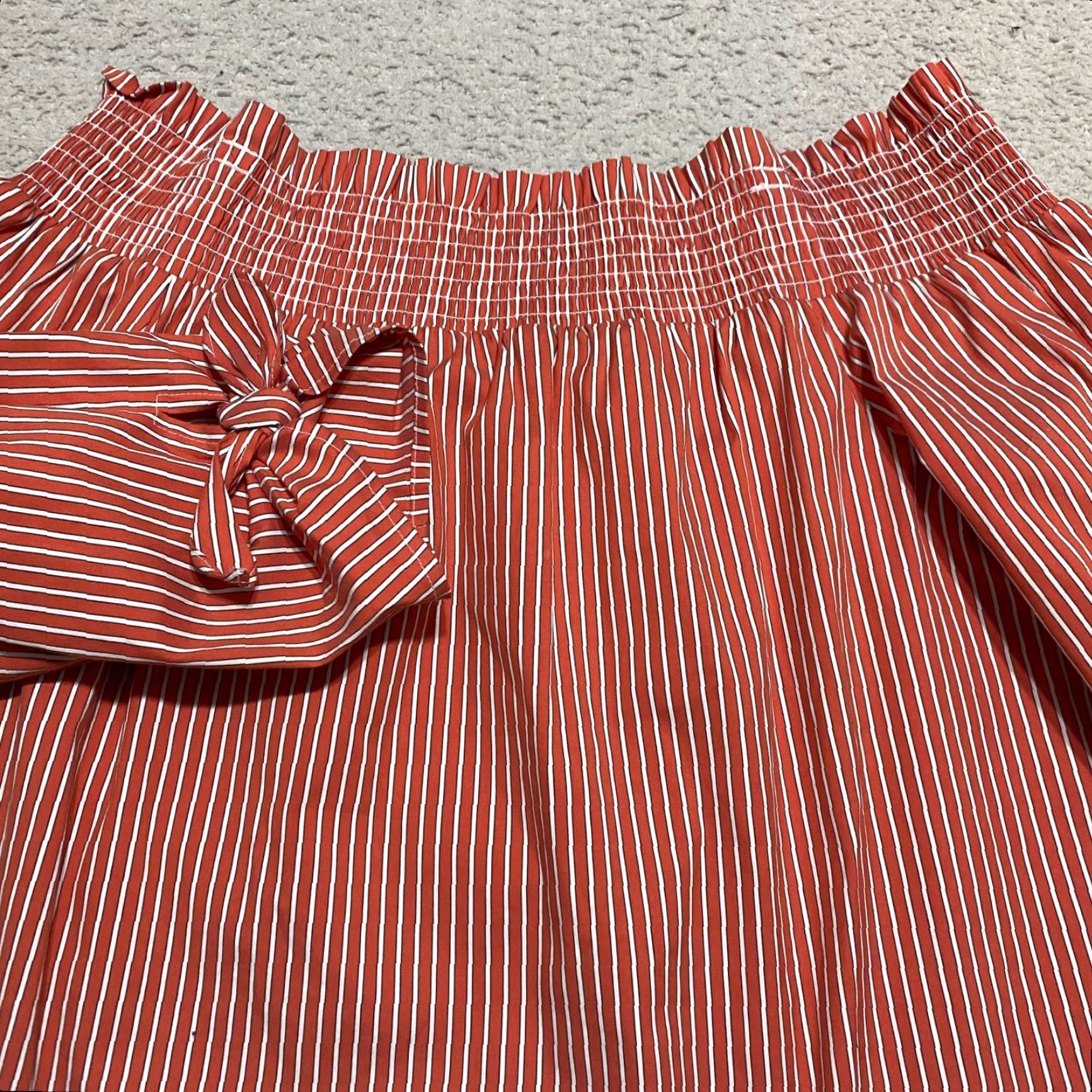 Vintage Chico's Womens Shirt Orange Striped 3/4 Sleeve Off the Shoulder Smocked L Size L / US 10 / IT 46 - 2 Thumbnail