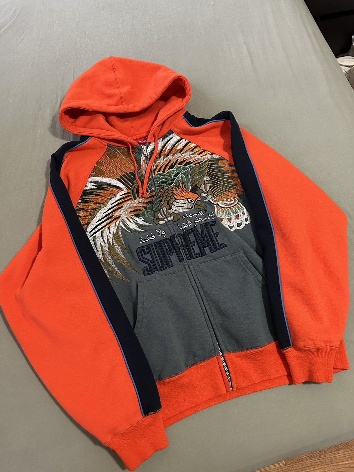 Supreme Supreme falcon raglan zip up hooded sweatshirt | Grailed