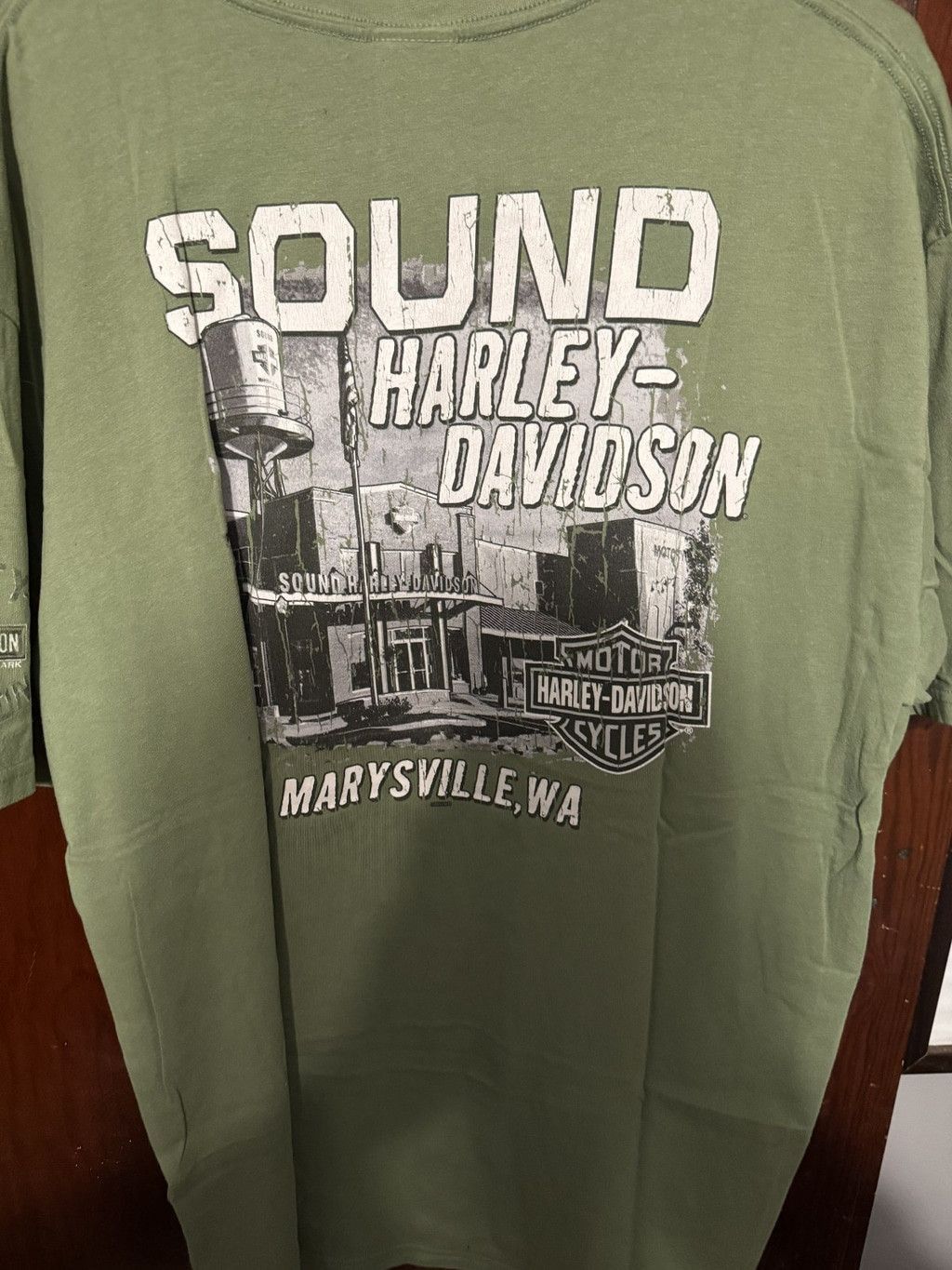 Harley Davidson Harley-Davidson TShirt Seattle Men Sz XL Green Marysville WA Size US XL / EU 56 / 4 - 3 Thumbnail