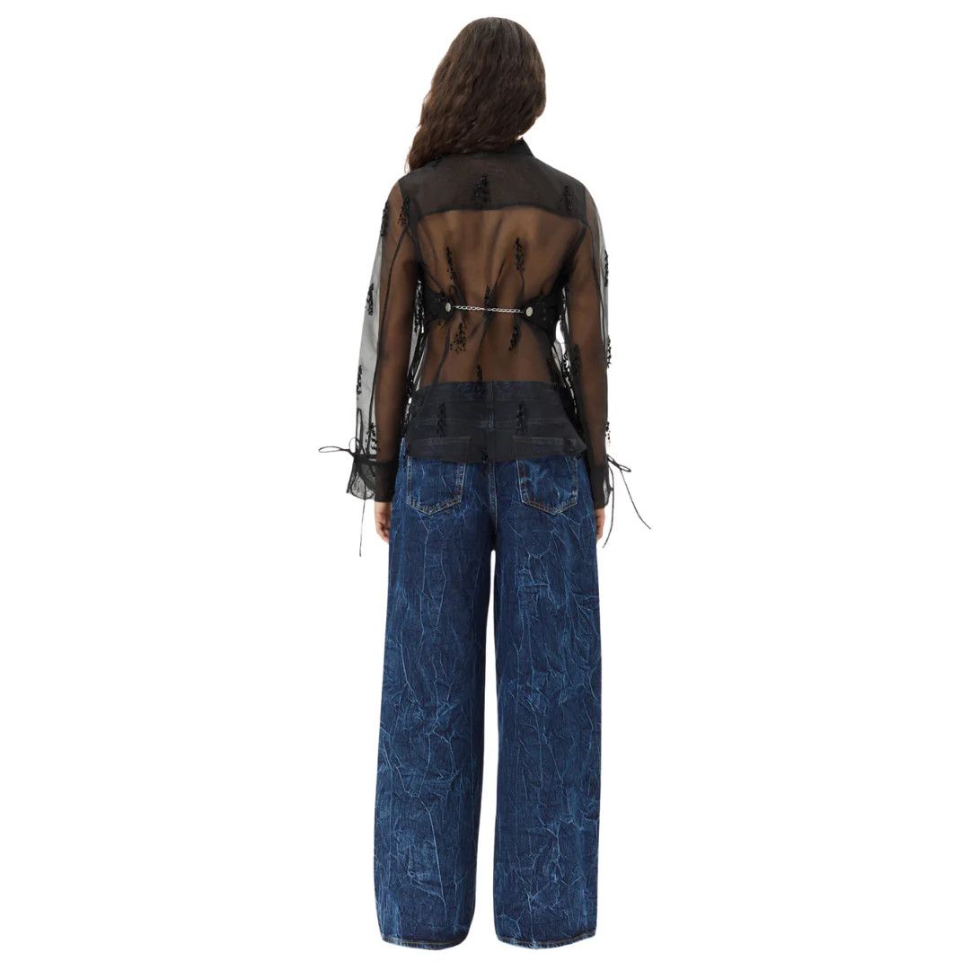 Ganni o1s22i1n0525 Fringed Organza Shirt in Black Size XXS / US 00 / IT 34 - 4 Thumbnail
