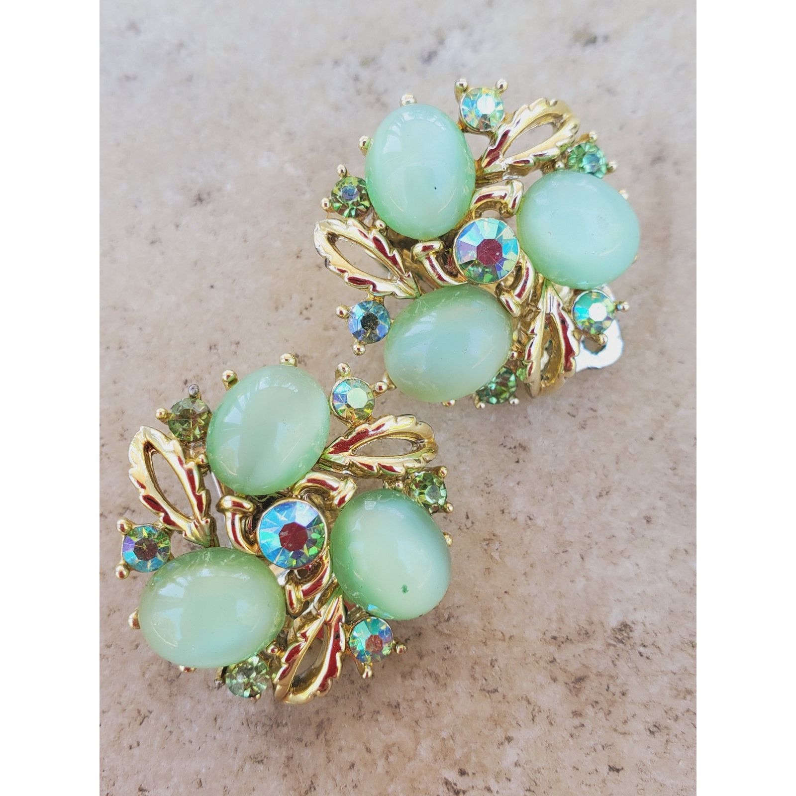 Other Lisner Vintage Clip-On Earrings Green Floral Signed Boho Size ONE SIZE - 2 Thumbnail