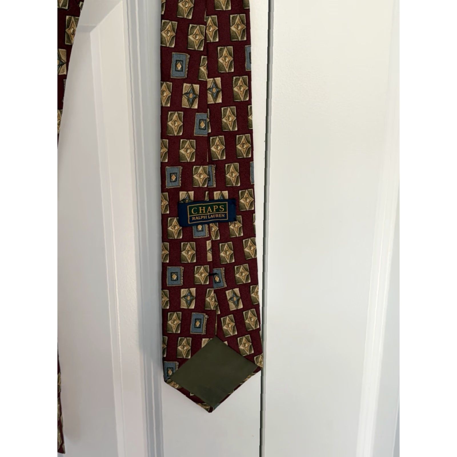Ralph Lauren VINTAGE CHAPS Ralph Lauren Tie Mens Red Abstract Geometric Classic 57-60" Silk Woven Designer Retro Wedding College Holiday Preppy School Mens Size ONE SIZE - 5 Thumbnail