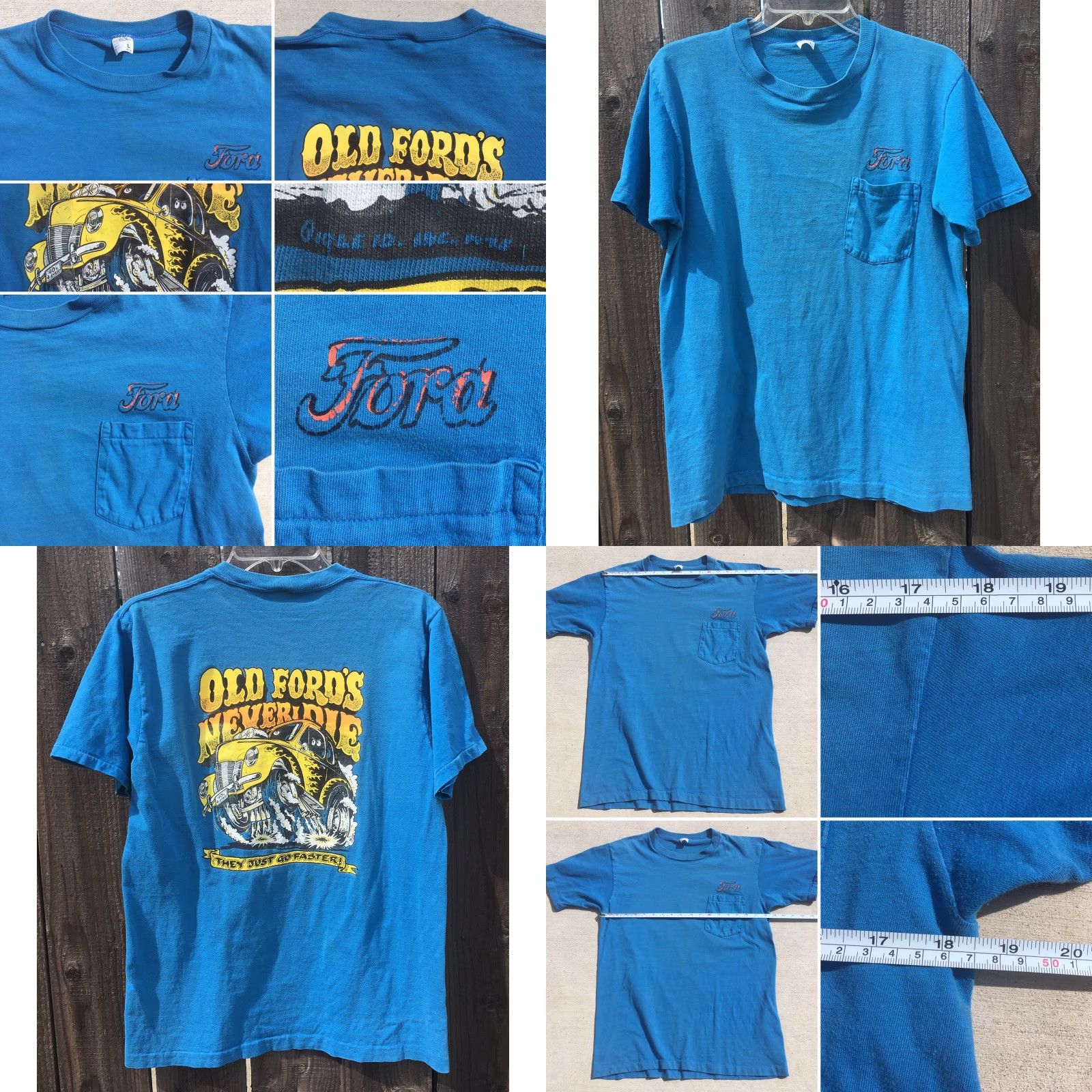 JCPenney Vintage Ford Pocket Tee Old Fords Never Die They Just Get Faster Iron On T-Shirt Shirt Men L Blue 1970s Graphic JC Penney Vintage Ford Pocket Tee Size US L / EU 52-54 / 3 - 8 Thumbnail