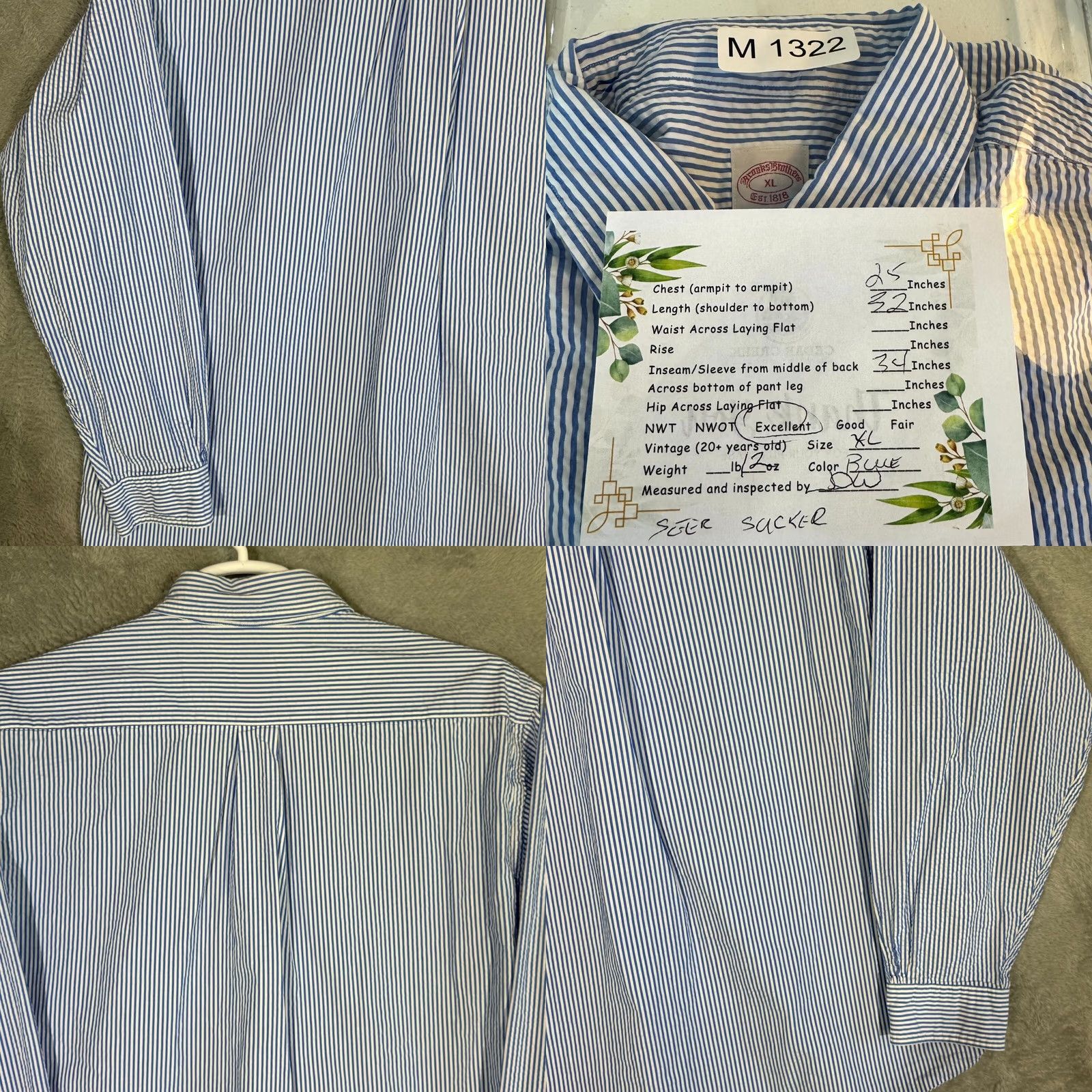Brooks Brothers Brooks Brothers 1818 Dress Shirt Mens XL Blue White Stripe Cotton Button Down Size 46R - 8 Thumbnail