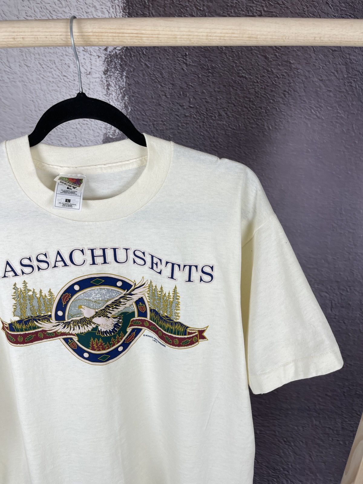 Vintage FotL vintage 90s Massachusetts big logo single stitch tee Size US L / EU 52-54 / 3 - 5 Thumbnail