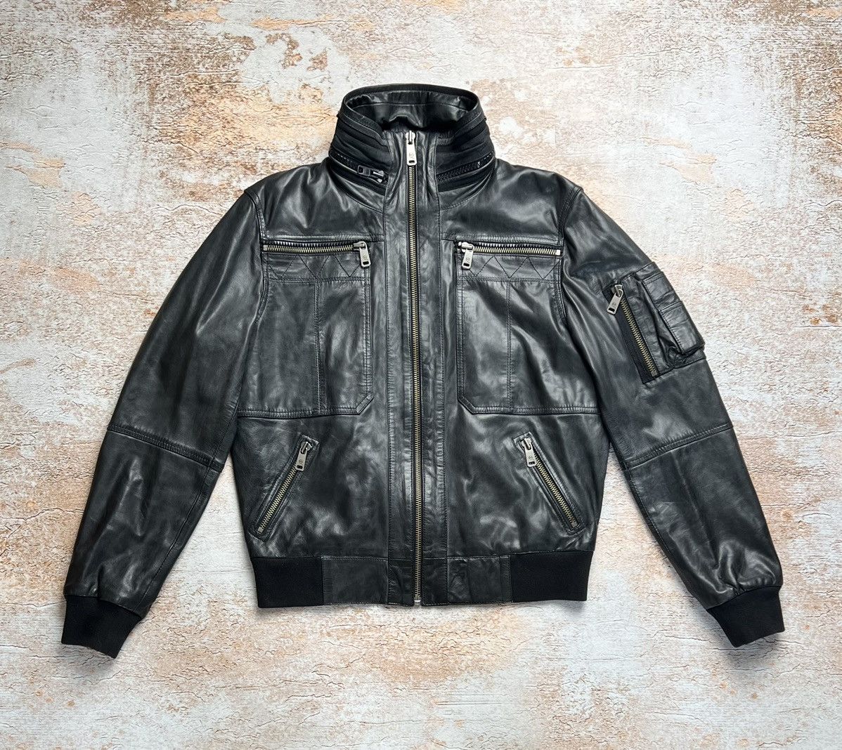image of Alexander Mcqueen Leather Aviator Jacket in Black, Men's (Size Large)